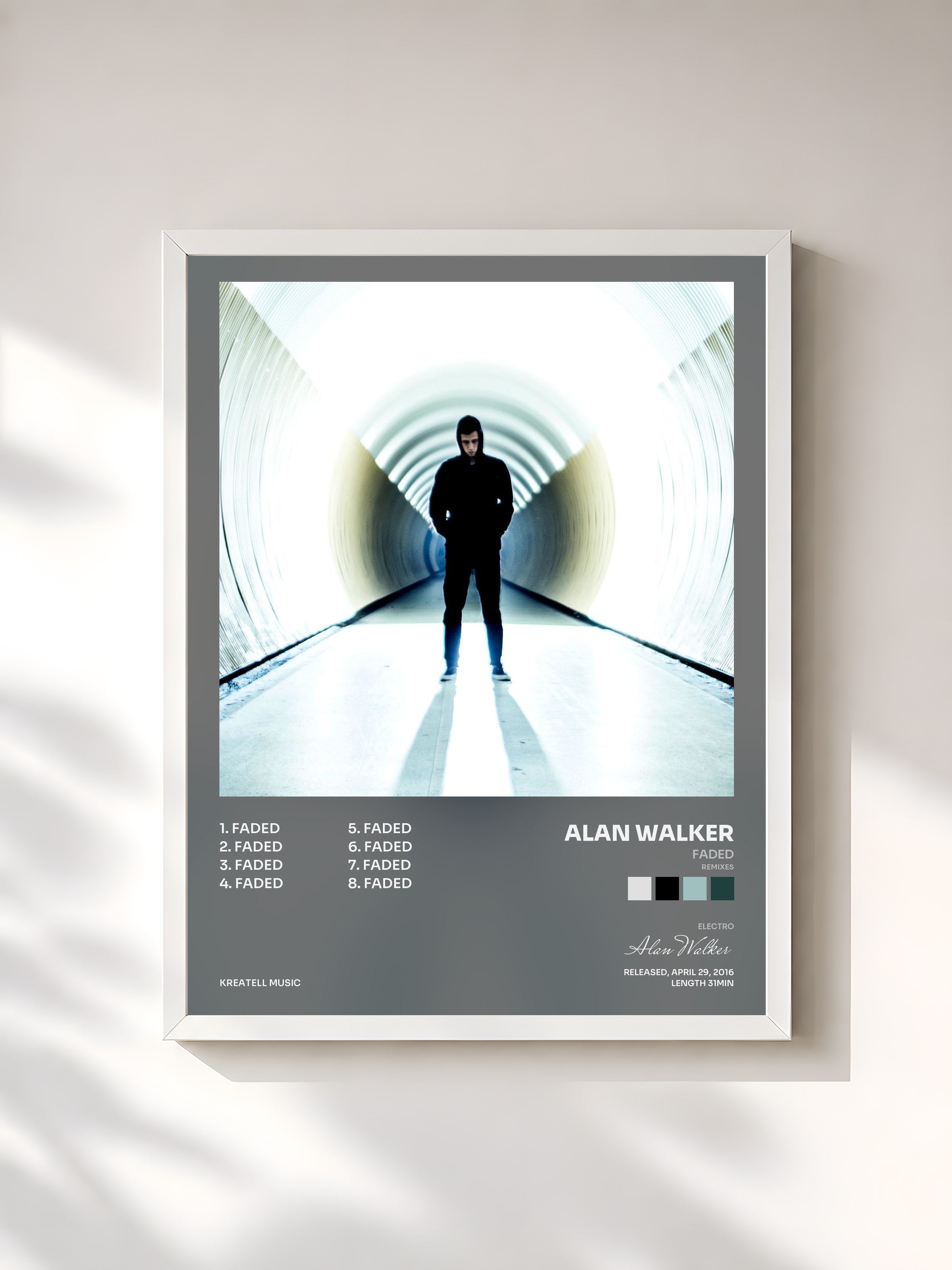 #blanc Tableau de l'album Faded (Remixes) de Alan Walker, cadre blanc, imprimé et encadré en France