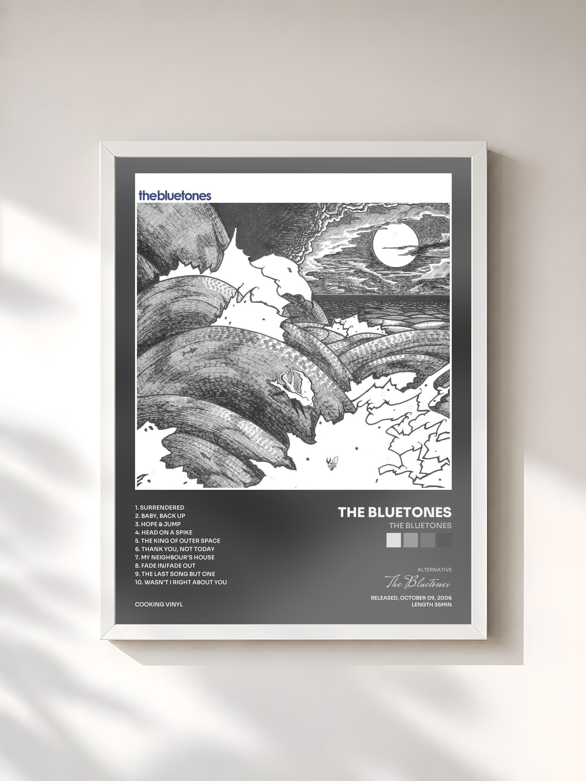 #blanc Tableau de l'album The Bluetones de The Bluetones, cadre blanc, imprimé et encadré en France