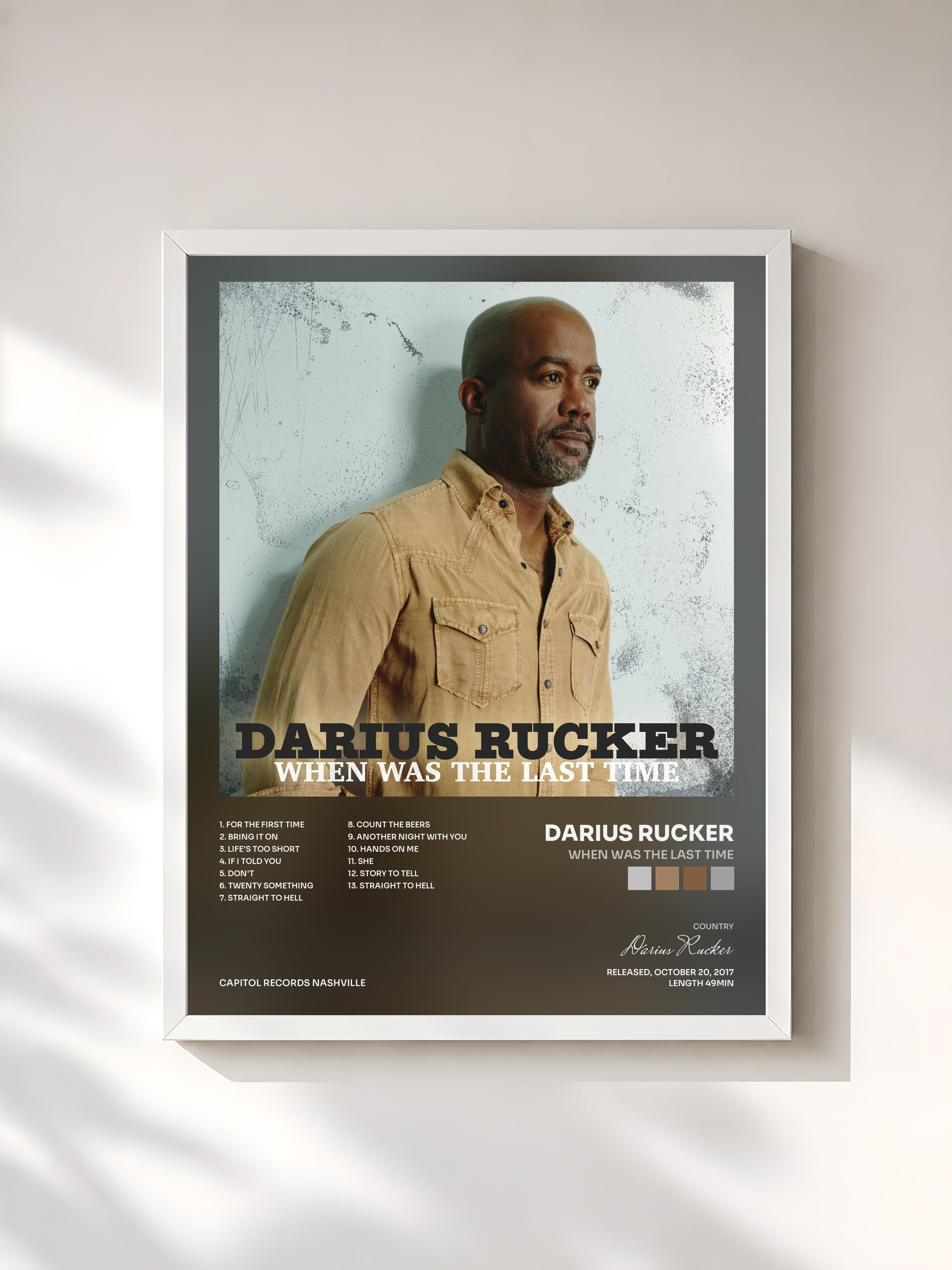 #blanc Tableau de l'album When Was The Last Time de Darius Rucker, cadre blanc, imprimé et encadré en France