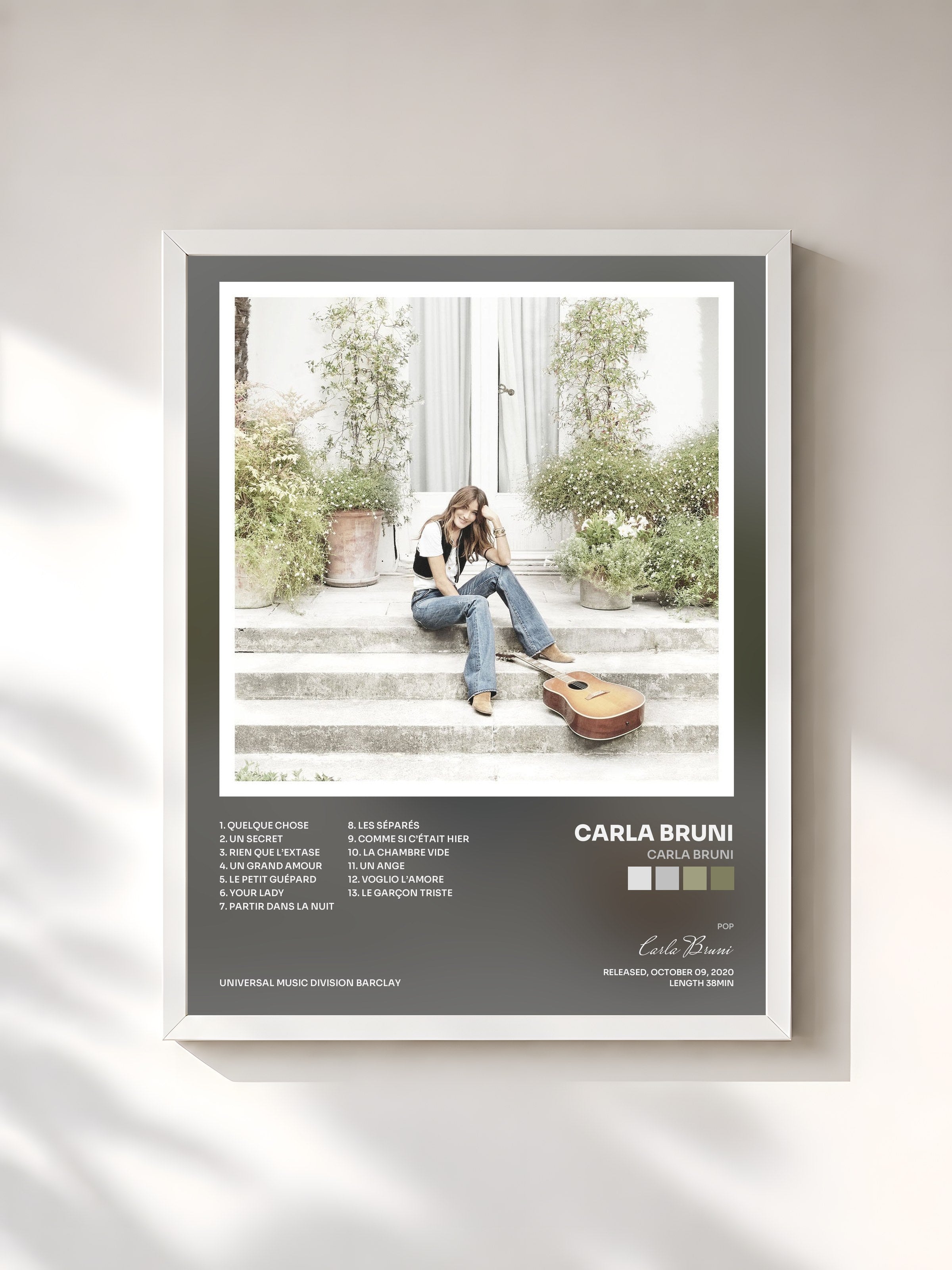 #blanc Tableau de l'album Carla Bruni de Carla Bruni, cadre blanc, imprimé et encadré en France