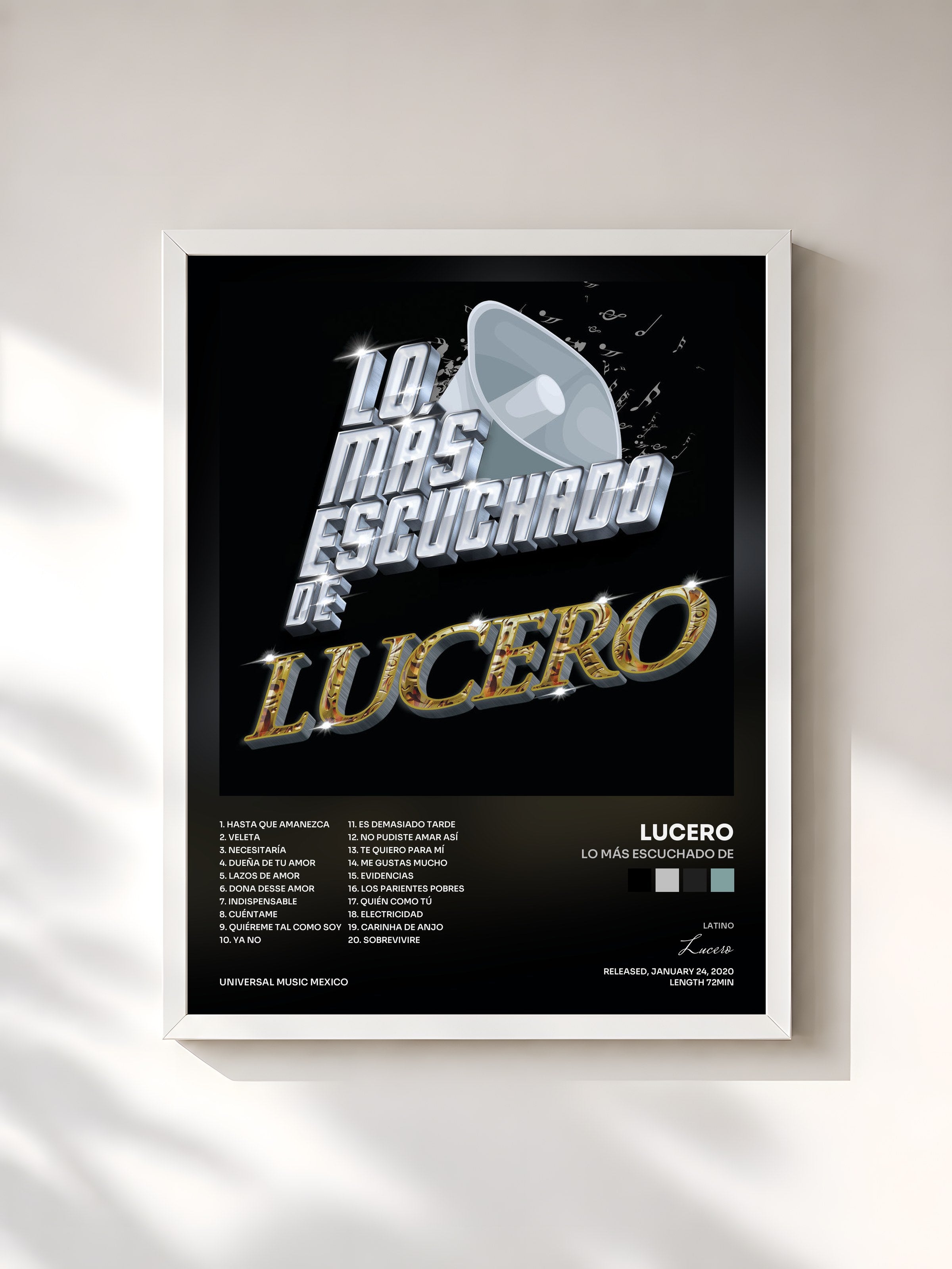 #blanc Tableau de l'album Lo Más Escuchado De de Lucero, cadre blanc, imprimé et encadré en France