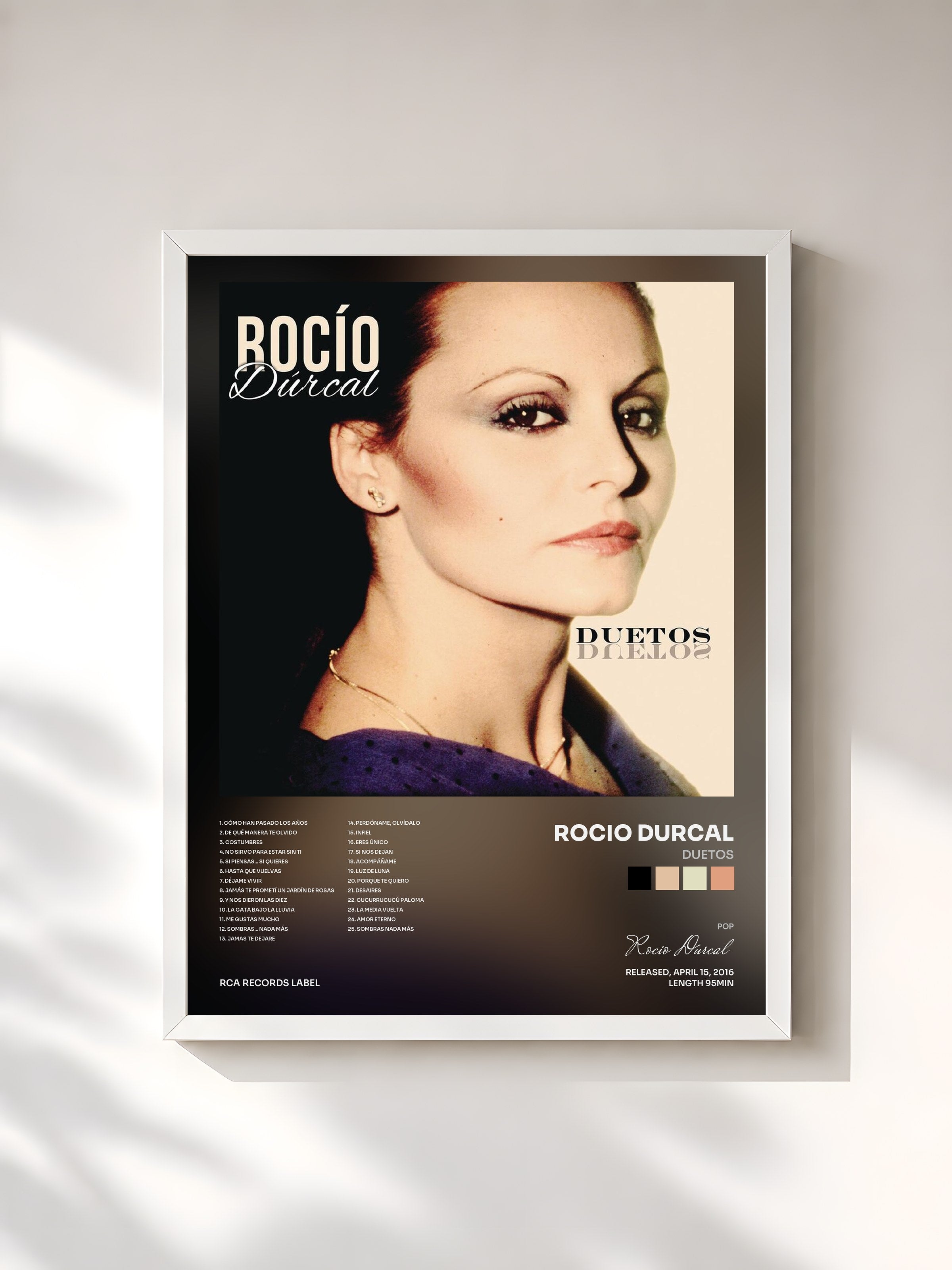 #blanc Tableau de l'album Duetos de Rocio Durcal, cadre blanc, imprimé et encadré en France