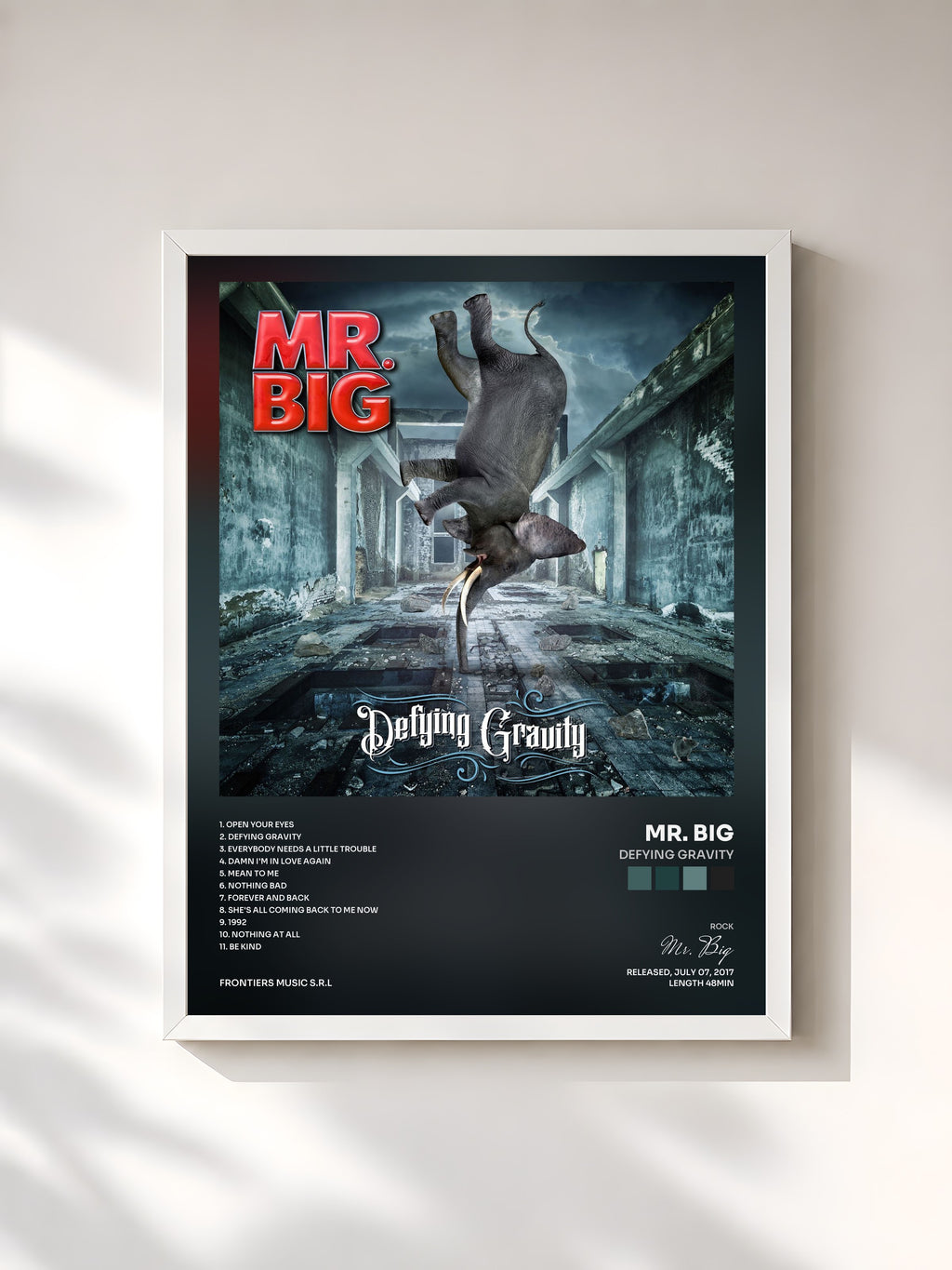 #blanc Tableau de l'album Defying Gravity de Mr. Big, cadre blanc, imprimé et encadré en France