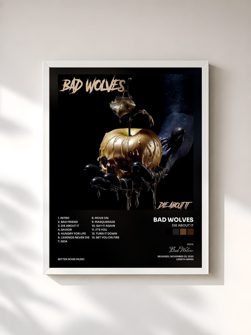 #blanc Die About It di Bad Wolves in stampa incorniciata, cornice bianca, stampata e incorniciata in Francia