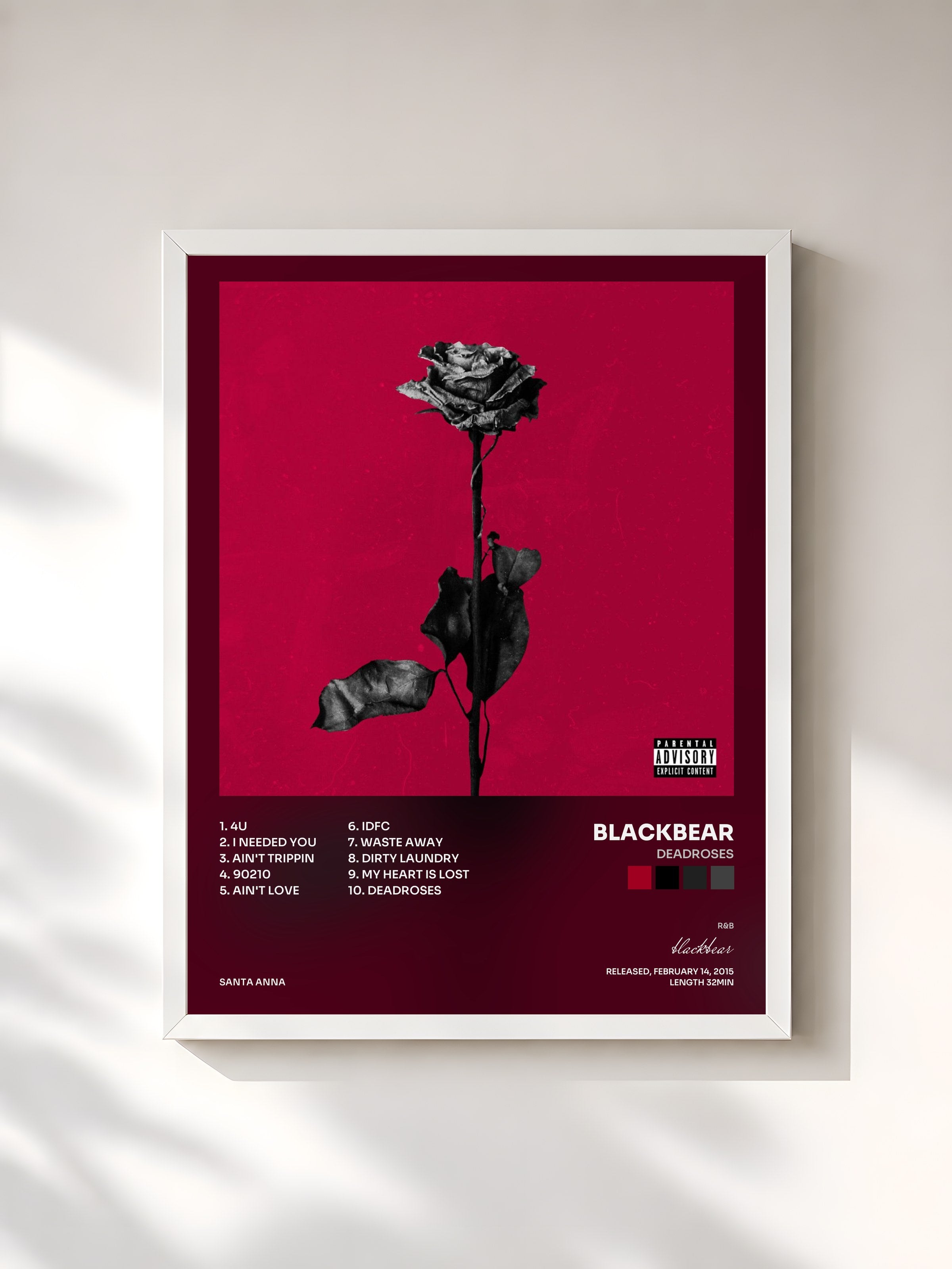 #blanc Tableau de l'album deadroses de blackbear, cadre blanc, imprimé et encadré en France
