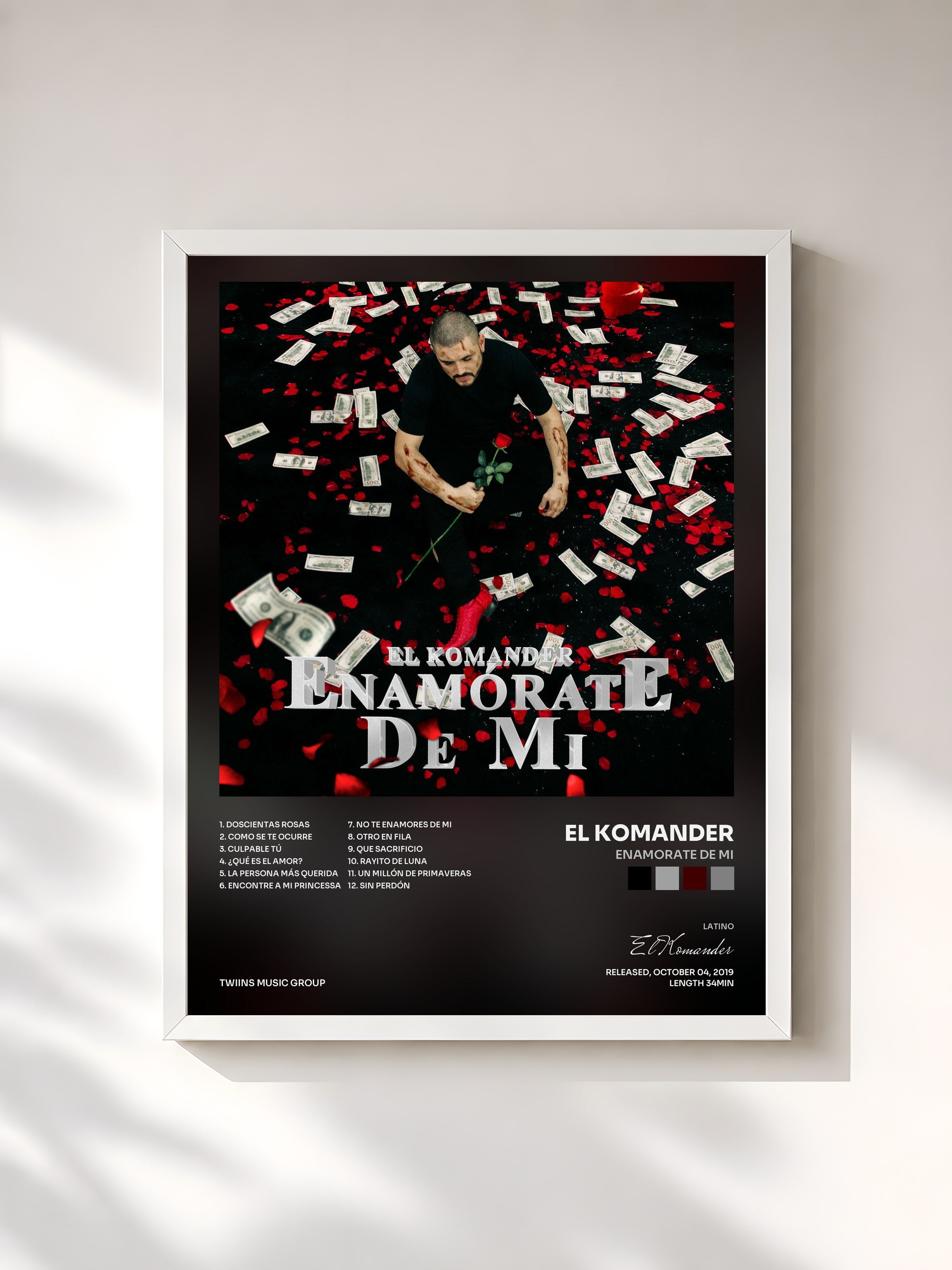 #blanc Tableau de l'album Enamorate De Mi de El Komander, cadre blanc, imprimé et encadré en France