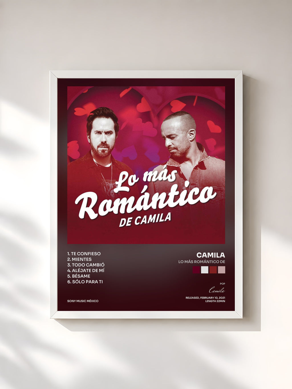 #blanc Tableau de l'album Lo Más Romántico de de Camila, cadre blanc, imprimé et encadré en France