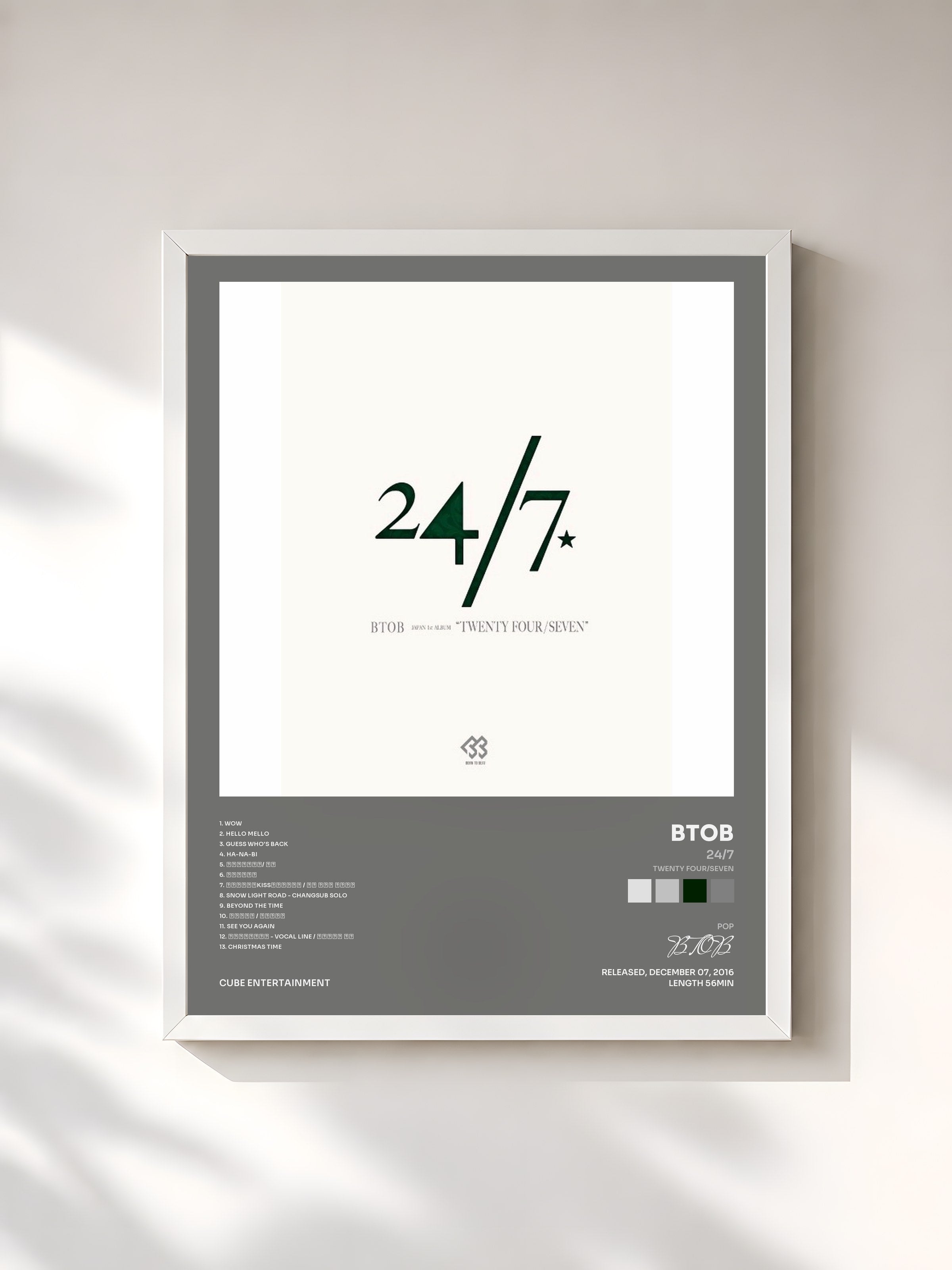 #blanc Tableau de l'album 24/7 (TWENTY FOUR/SEVEN) de BTOB, cadre blanc, imprimé et encadré en France