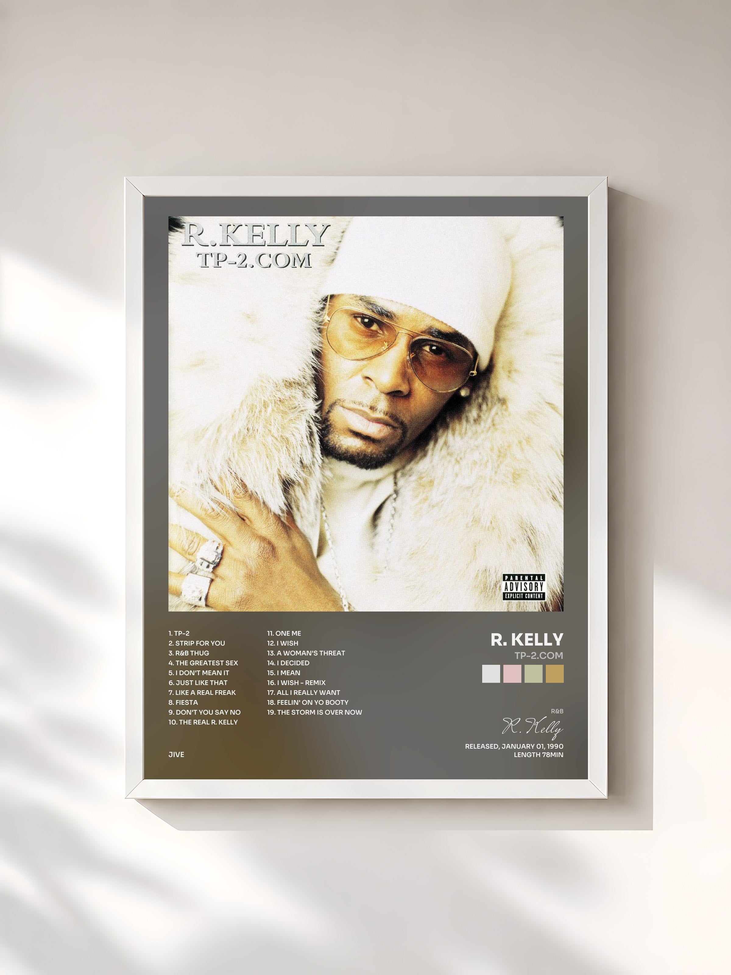#blanc Tableau de l'album TP-2.com de R. Kelly, cadre blanc, imprimé et encadré en France