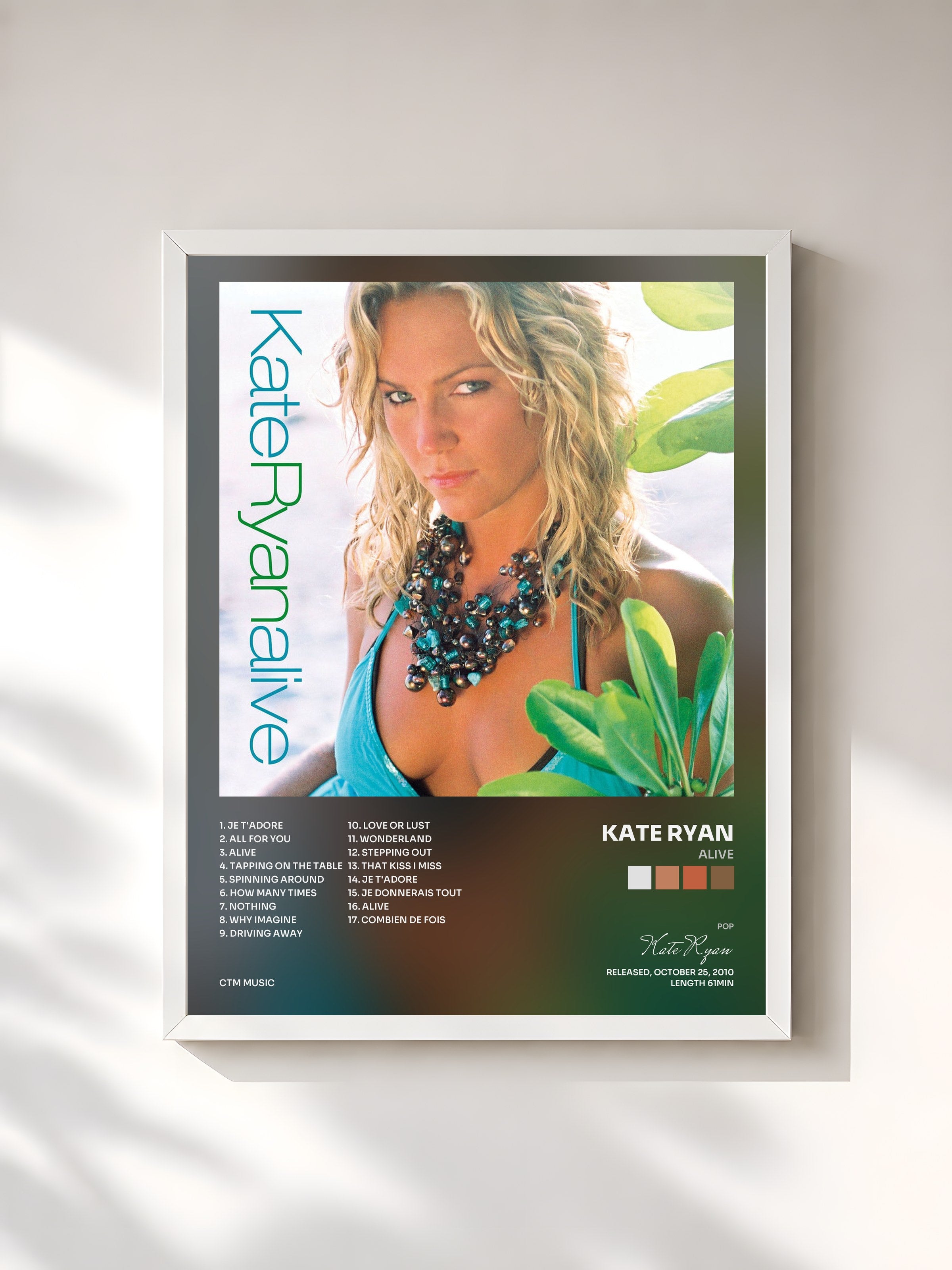 #blanc Tableau de l'album Alive de Kate Ryan, cadre blanc, imprimé et encadré en France