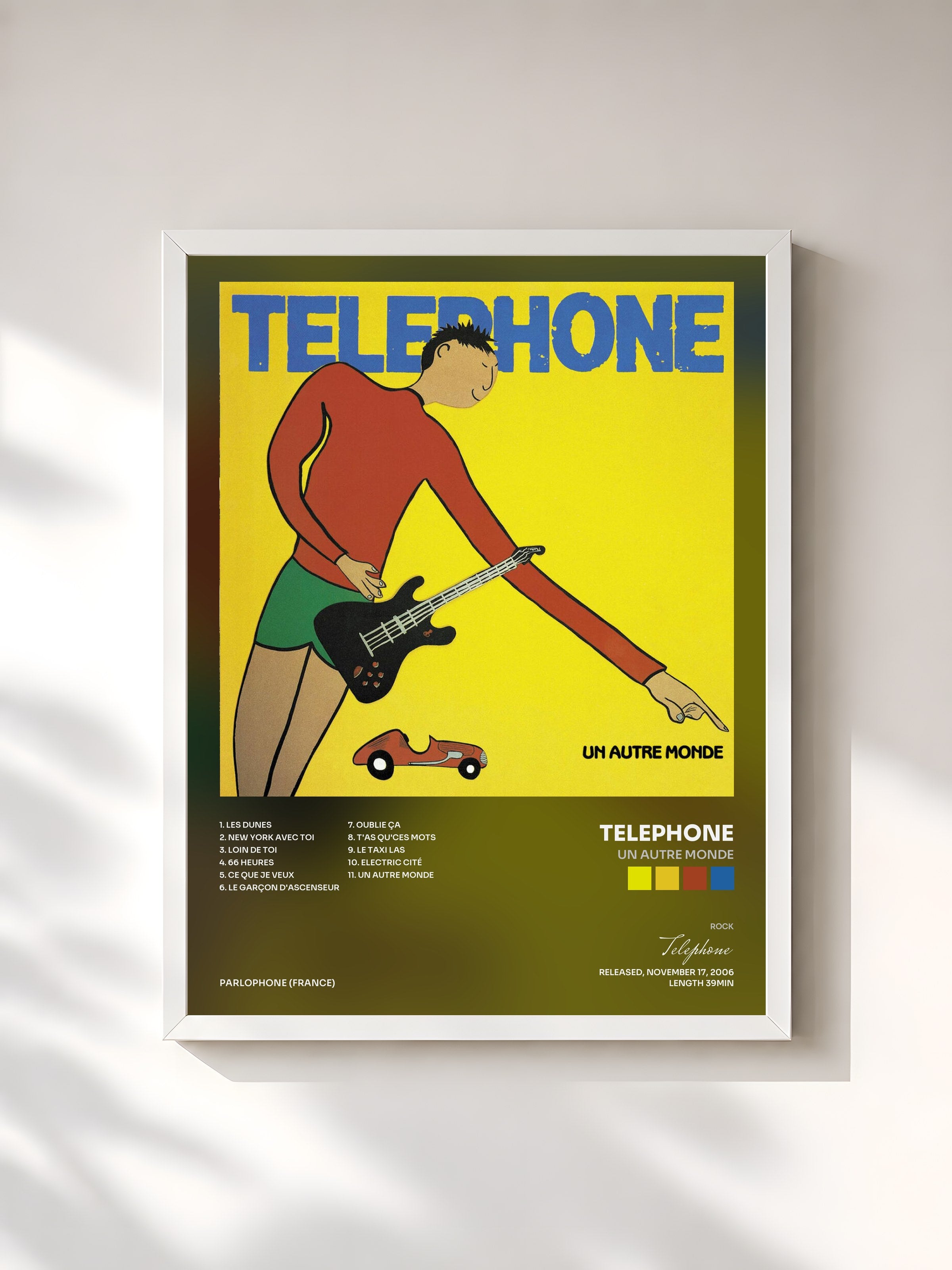 #blanc Tableau de l'album Un Autre Monde de Telephone, cadre blanc, imprimé et encadré en France