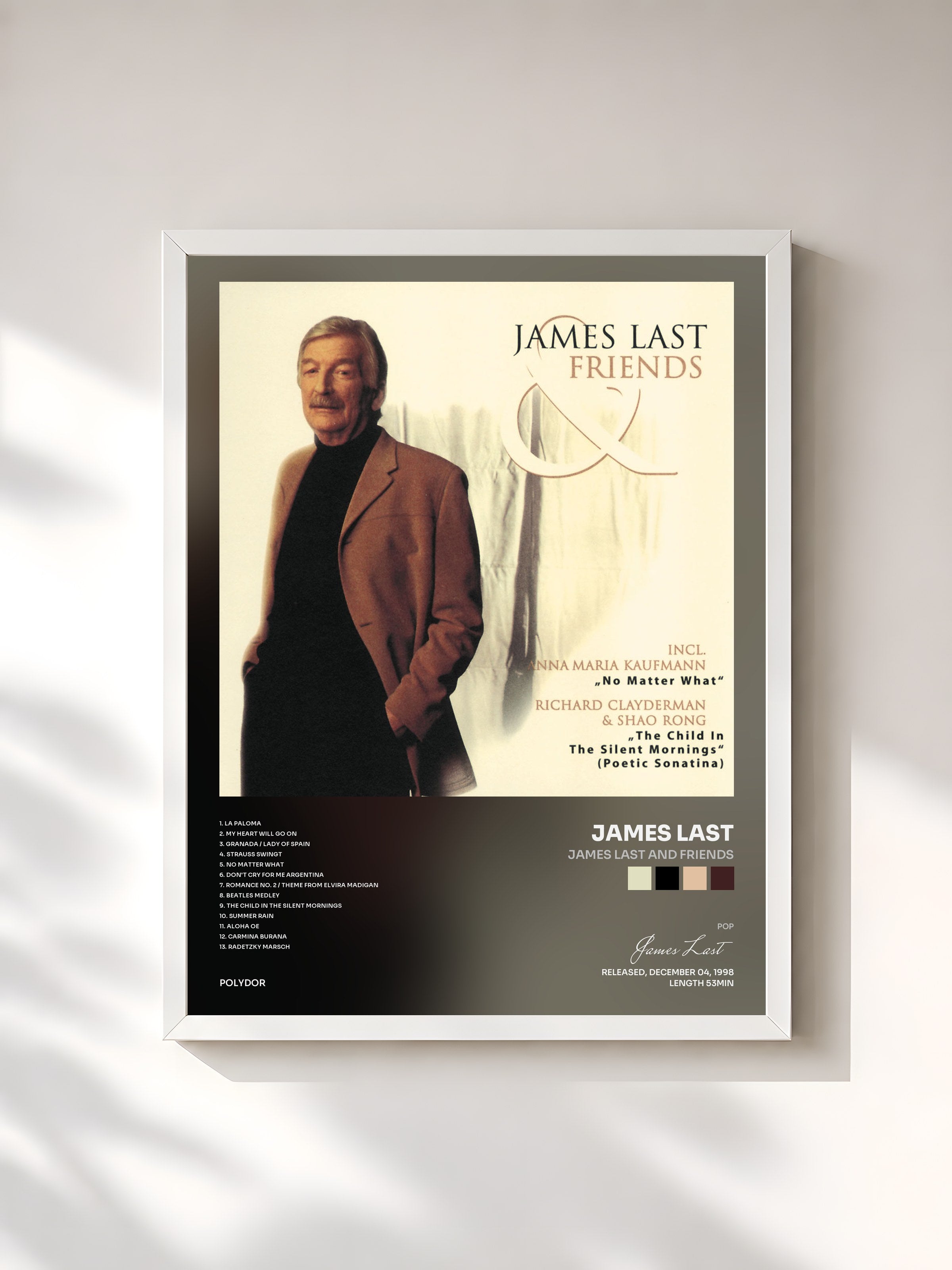#blanc Tableau de l'album James Last And Friends de James Last, cadre blanc, imprimé et encadré en France