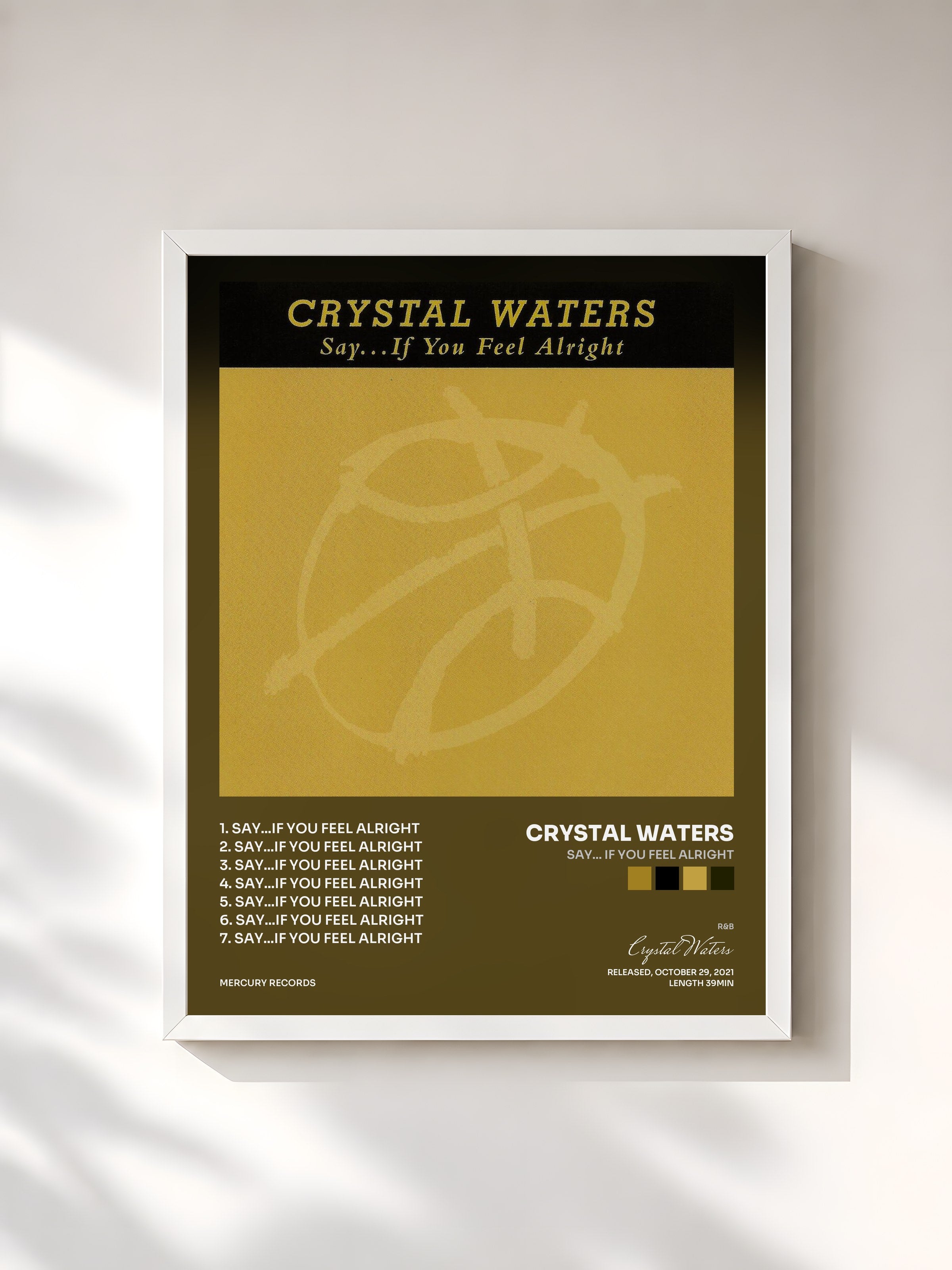 #blanc Tableau de l'album Say... If You Feel Alright de Crystal Waters, cadre blanc, imprimé et encadré en France