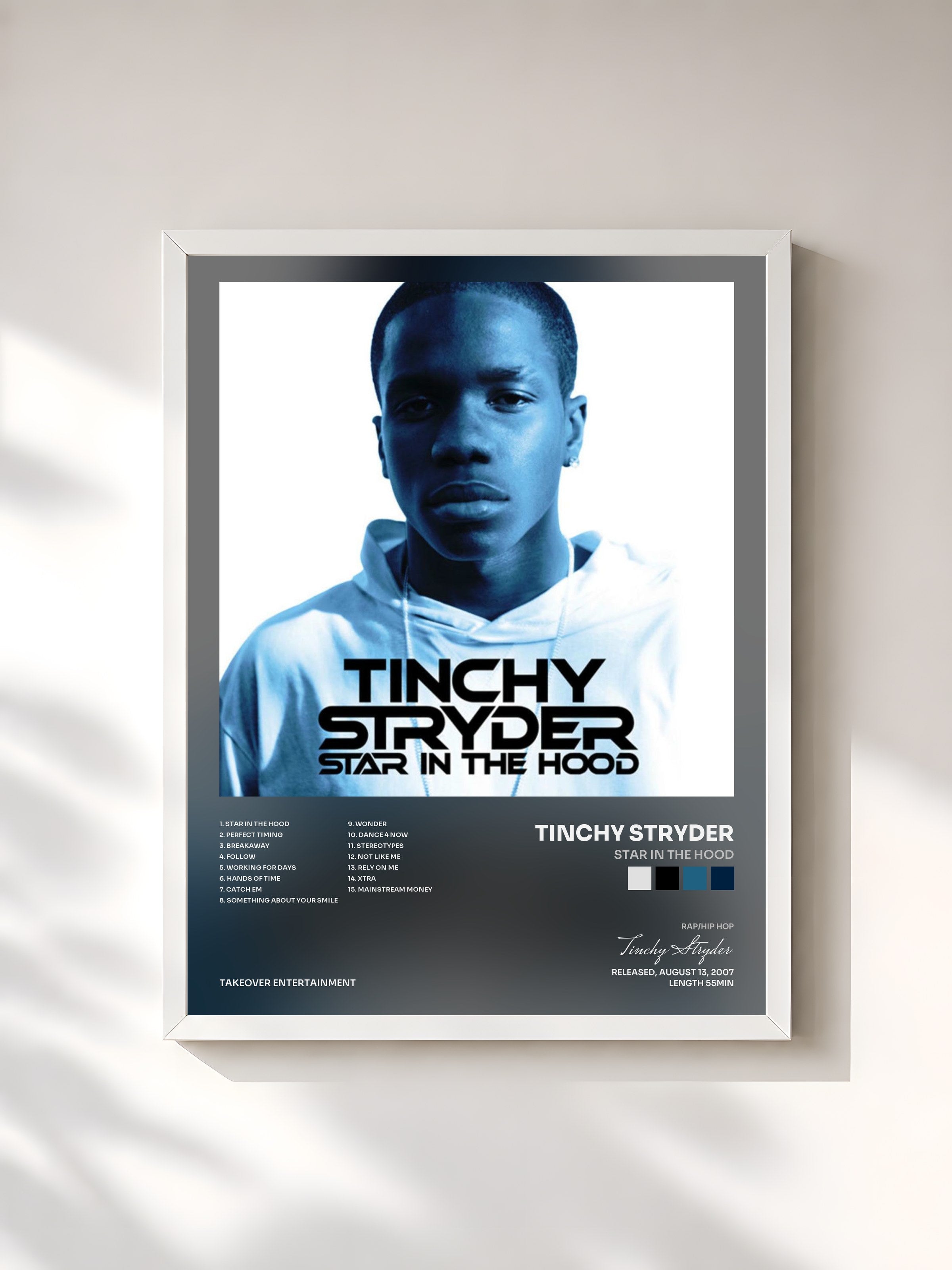 #blanc Tableau de l'album Star in the Hood de Tinchy Stryder, cadre blanc, imprimé et encadré en France