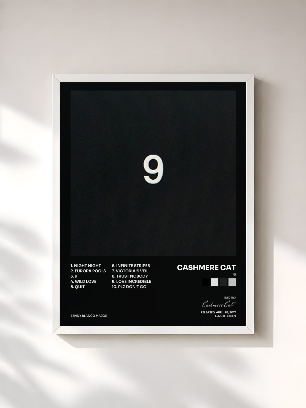 #blanc Tableau de l'album 9 de Cashmere Cat, cadre blanc, imprimé et encadré en France