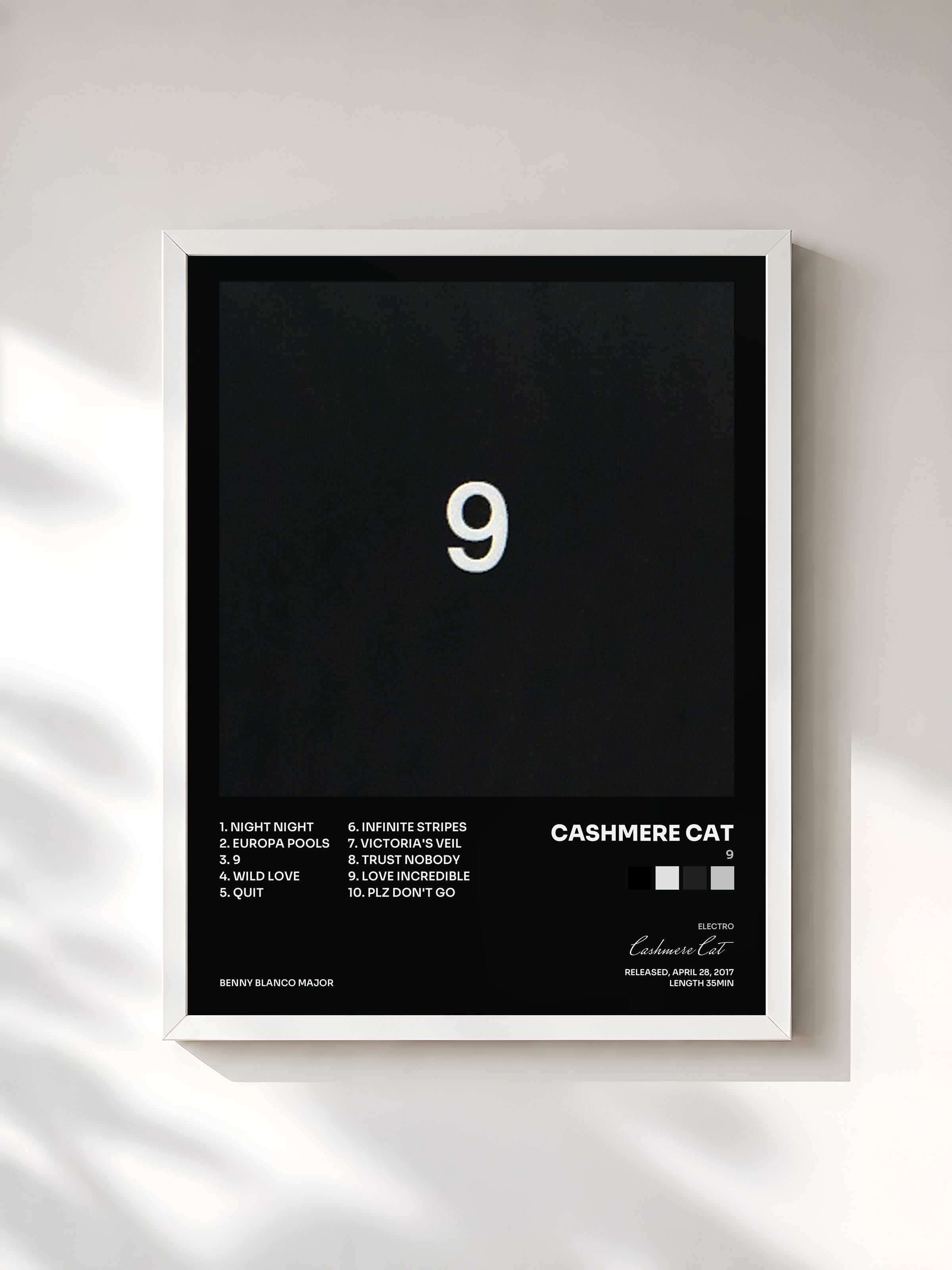 #blanc Tableau de l'album 9 de Cashmere Cat, cadre blanc, imprimé et encadré en France