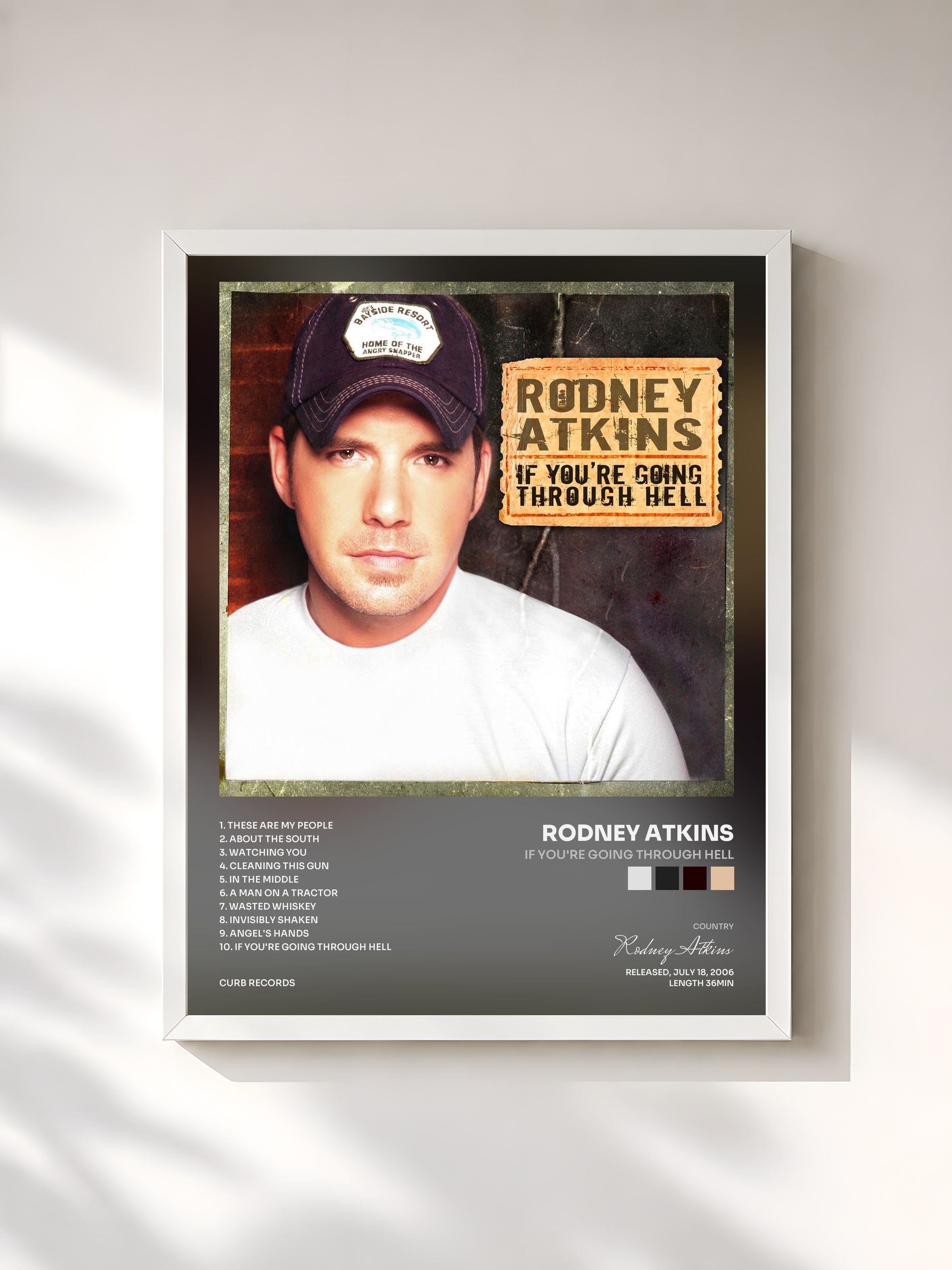 #blanc Tableau de l'album If You're Going Through Hell de Rodney Atkins, cadre blanc, imprimé et encadré en France