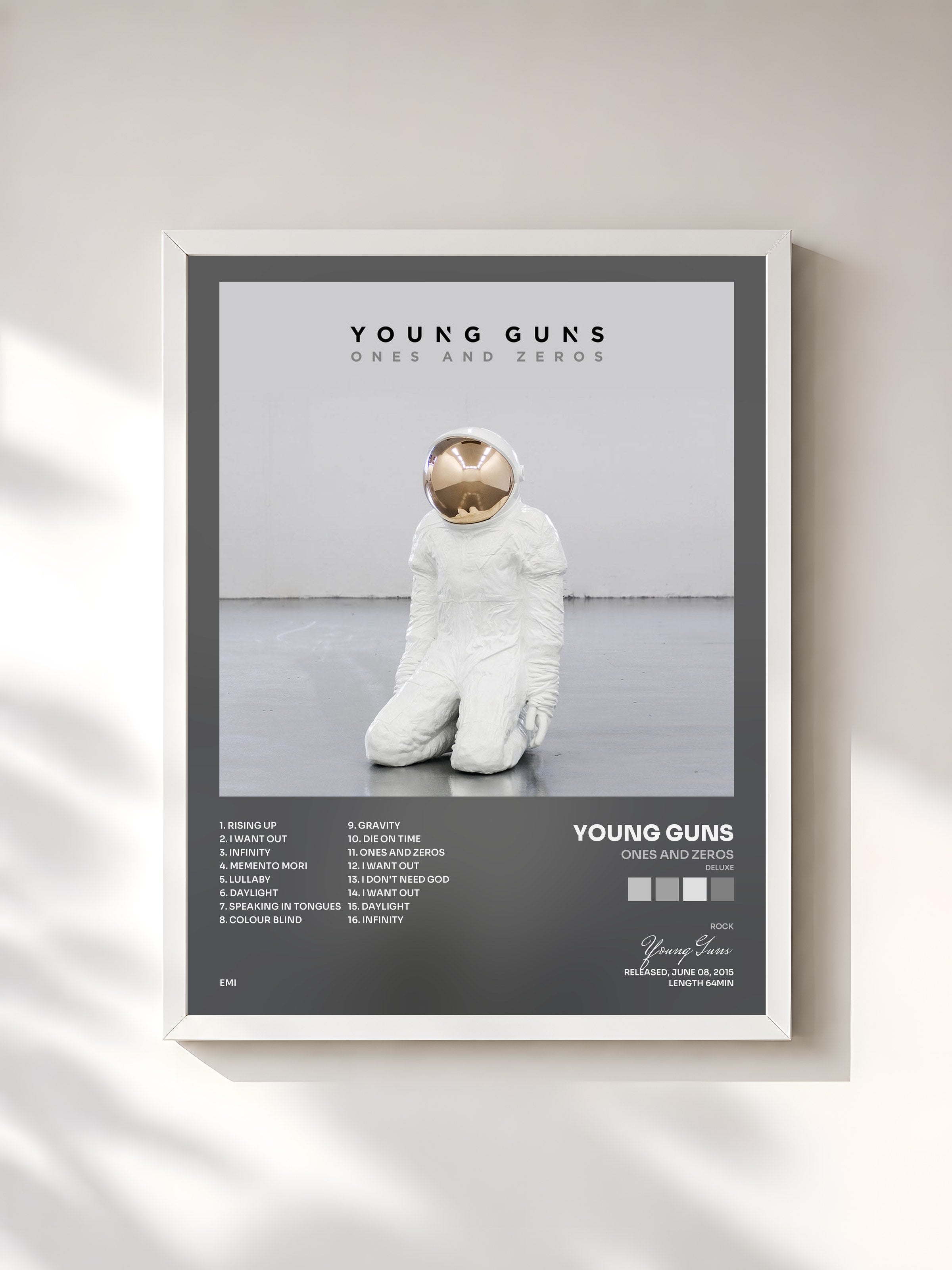 #blanc Tableau de l'album Ones And Zeros (Deluxe) de Young Guns, cadre blanc, imprimé et encadré en France