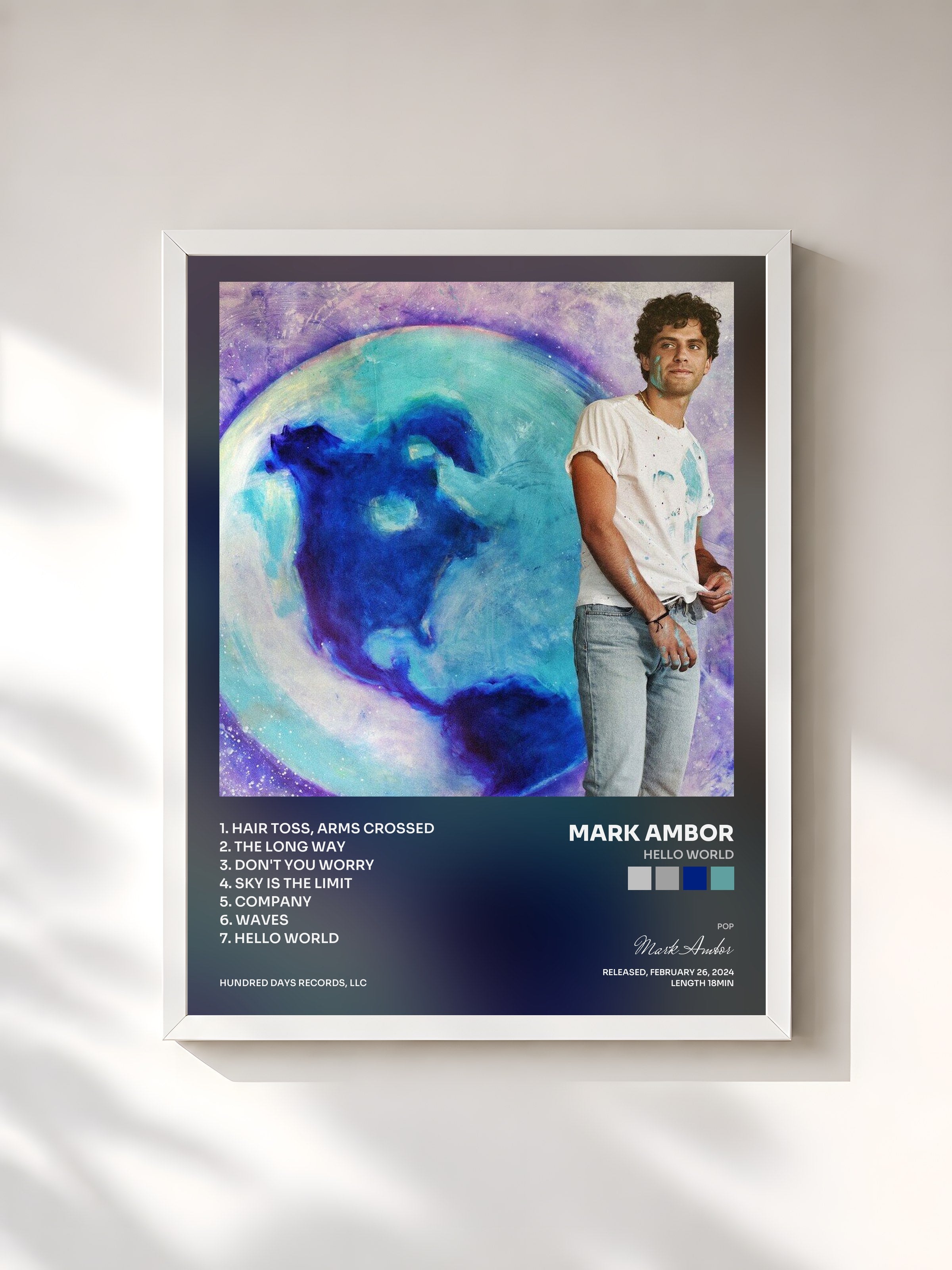 #blanc Tableau de l'album Hello World de Mark Ambor, cadre blanc, imprimé et encadré en France