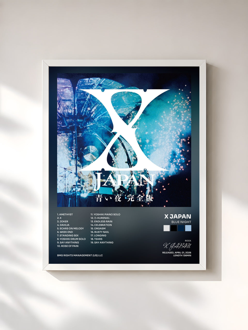 #blanc Tableau de l'album Blue Night de X JAPAN, cadre blanc, imprimé et encadré en France