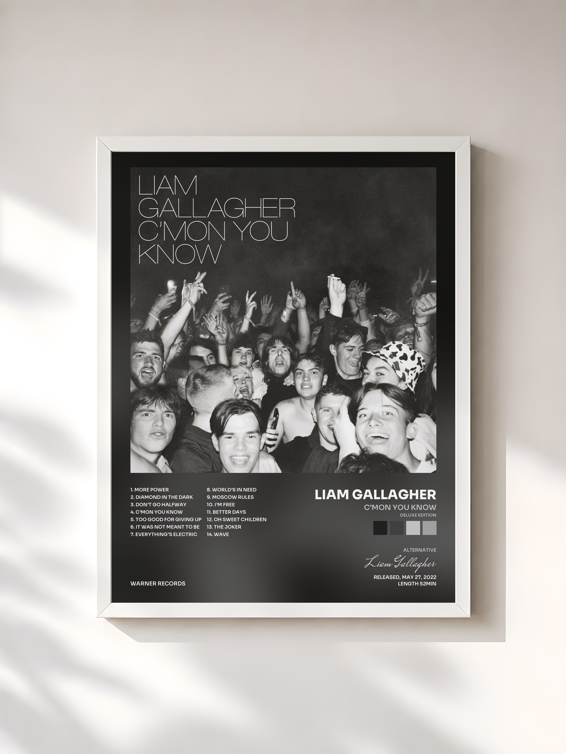 #blanc Tableau de l'album C’MON YOU KNOW (Deluxe Edition) de Liam Gallagher, cadre blanc, imprimé et encadré en France