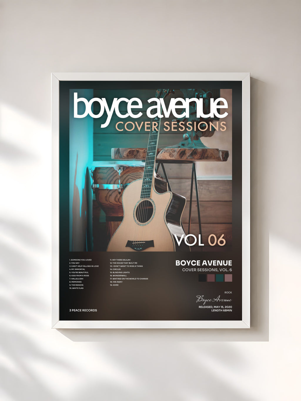 #blanc Tableau de l'album Cover Sessions, Vol. 6 de Boyce Avenue, cadre blanc, imprimé et encadré en France