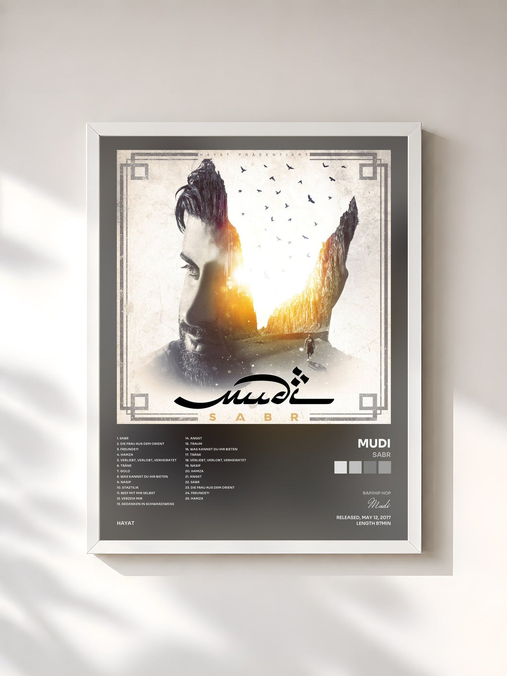 #blanc Tableau de l'album Sabr de Mudi, cadre blanc, imprimé et encadré en France