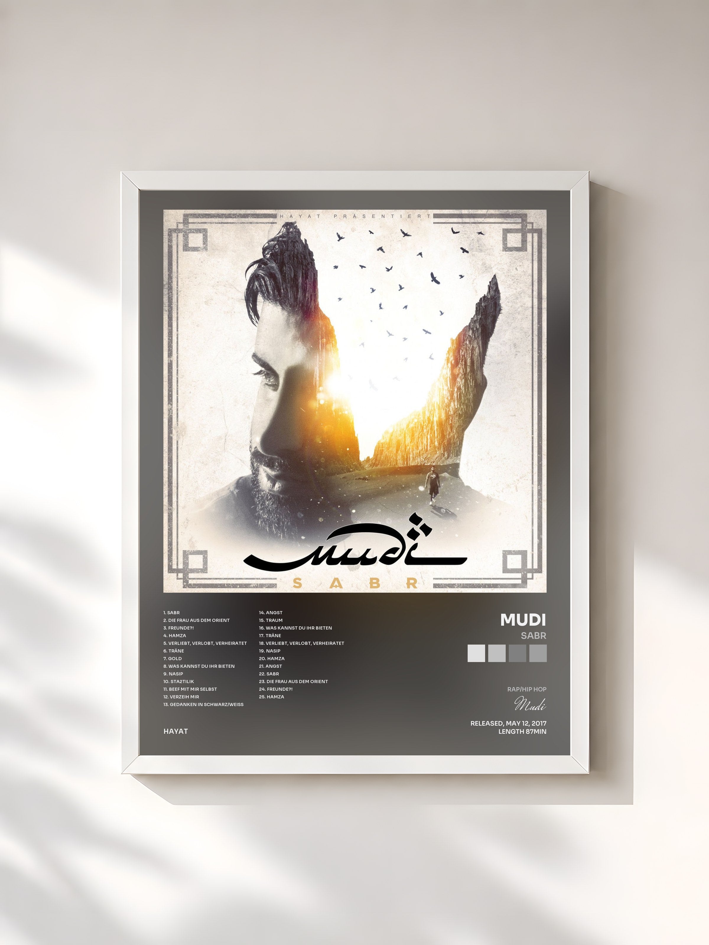 #blanc Tableau de l'album Sabr de Mudi, cadre blanc, imprimé et encadré en France