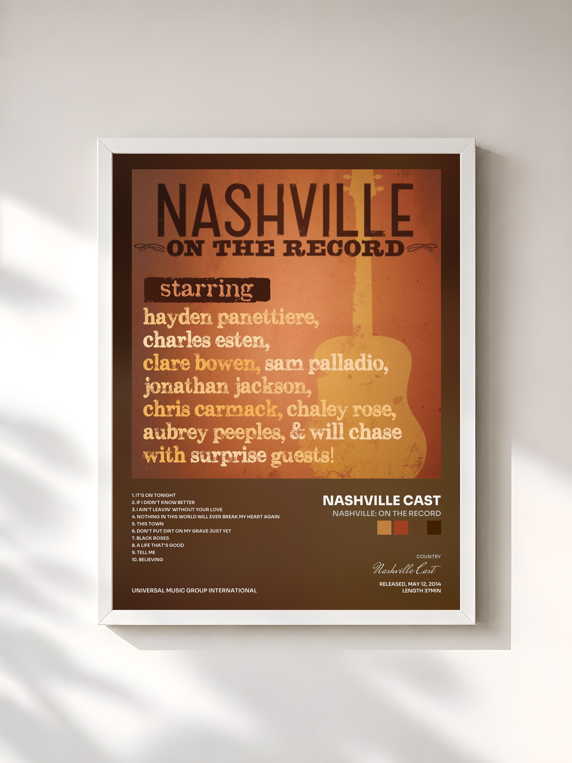 #blanc Tableau de l'album Nashville: On The Record de Nashville Cast, cadre blanc, imprimé et encadré en France