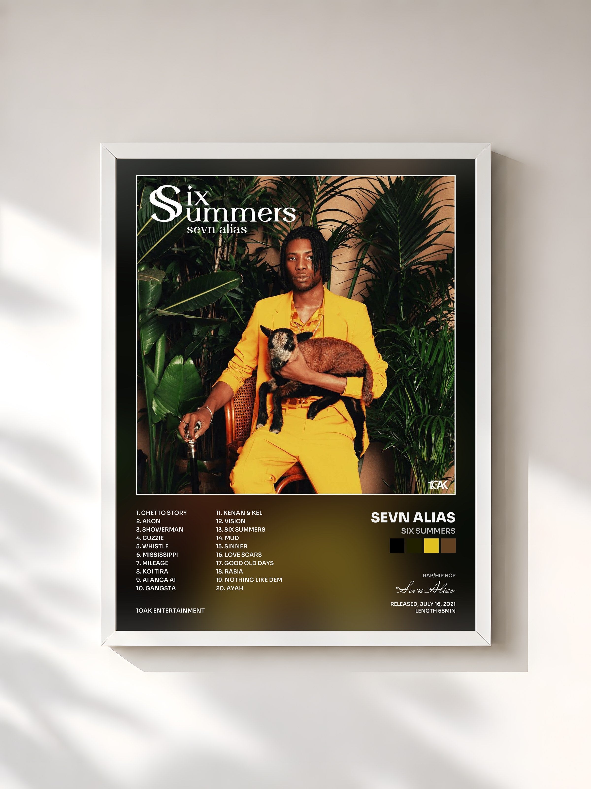#blanc Tableau de l'album Six Summers de Sevn Alias, cadre blanc, imprimé et encadré en France