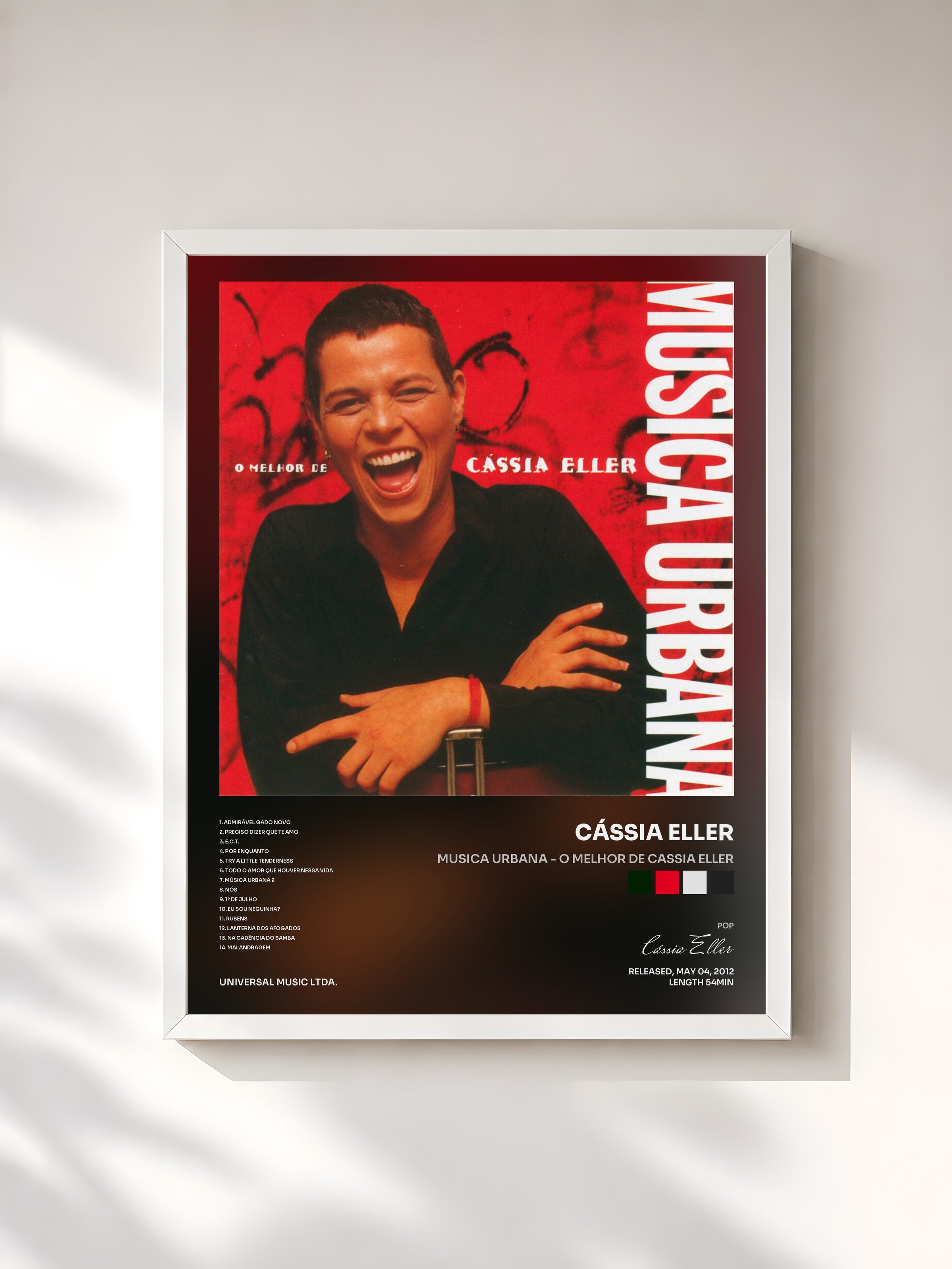 #blanc Tableau de l'album Musica Urbana - O Melhor De Cassia Eller de Cássia Eller, cadre blanc, imprimé et encadré en France