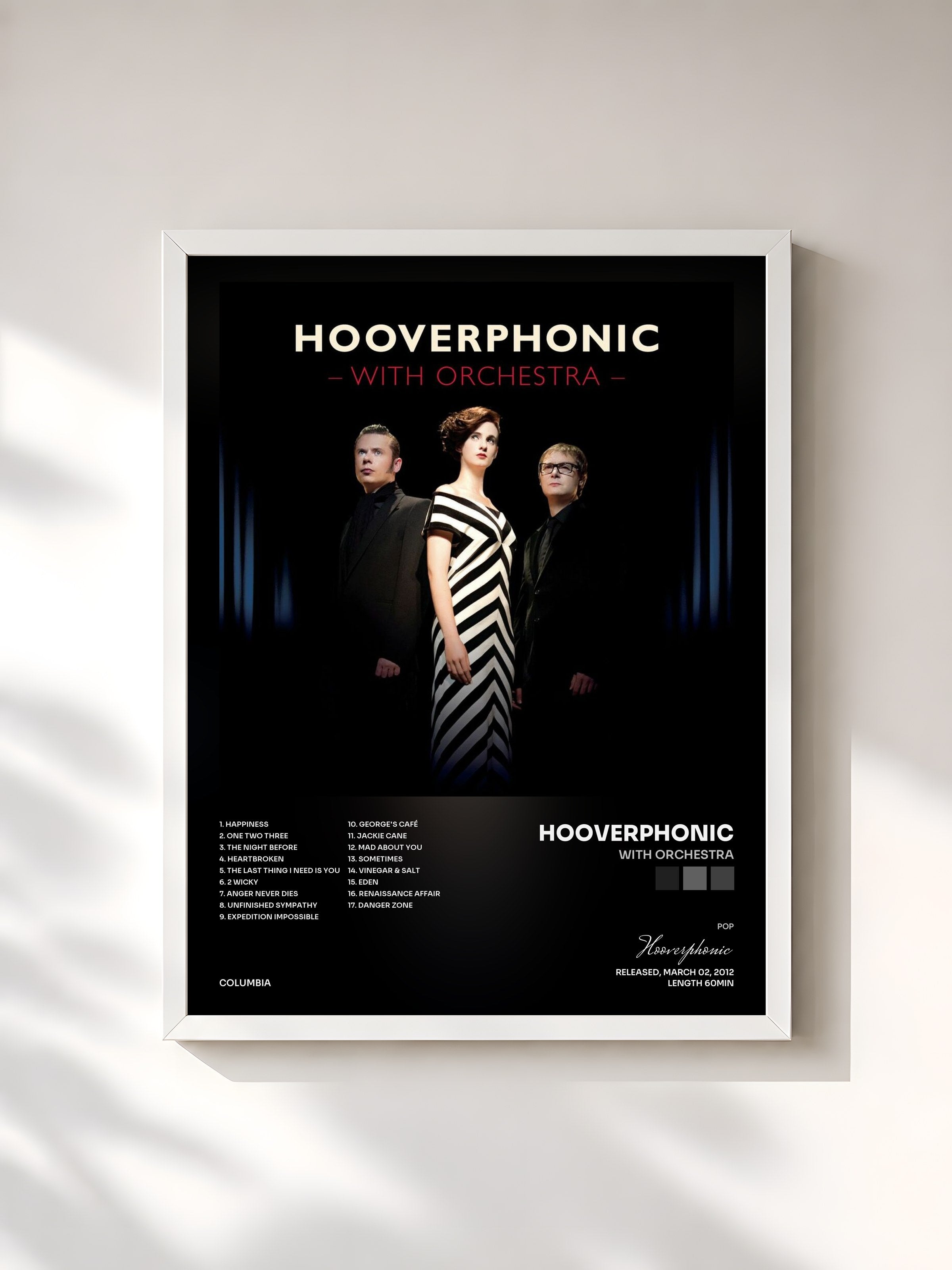 #blanc Tableau de l'album With Orchestra de Hooverphonic, cadre blanc, imprimé et encadré en France