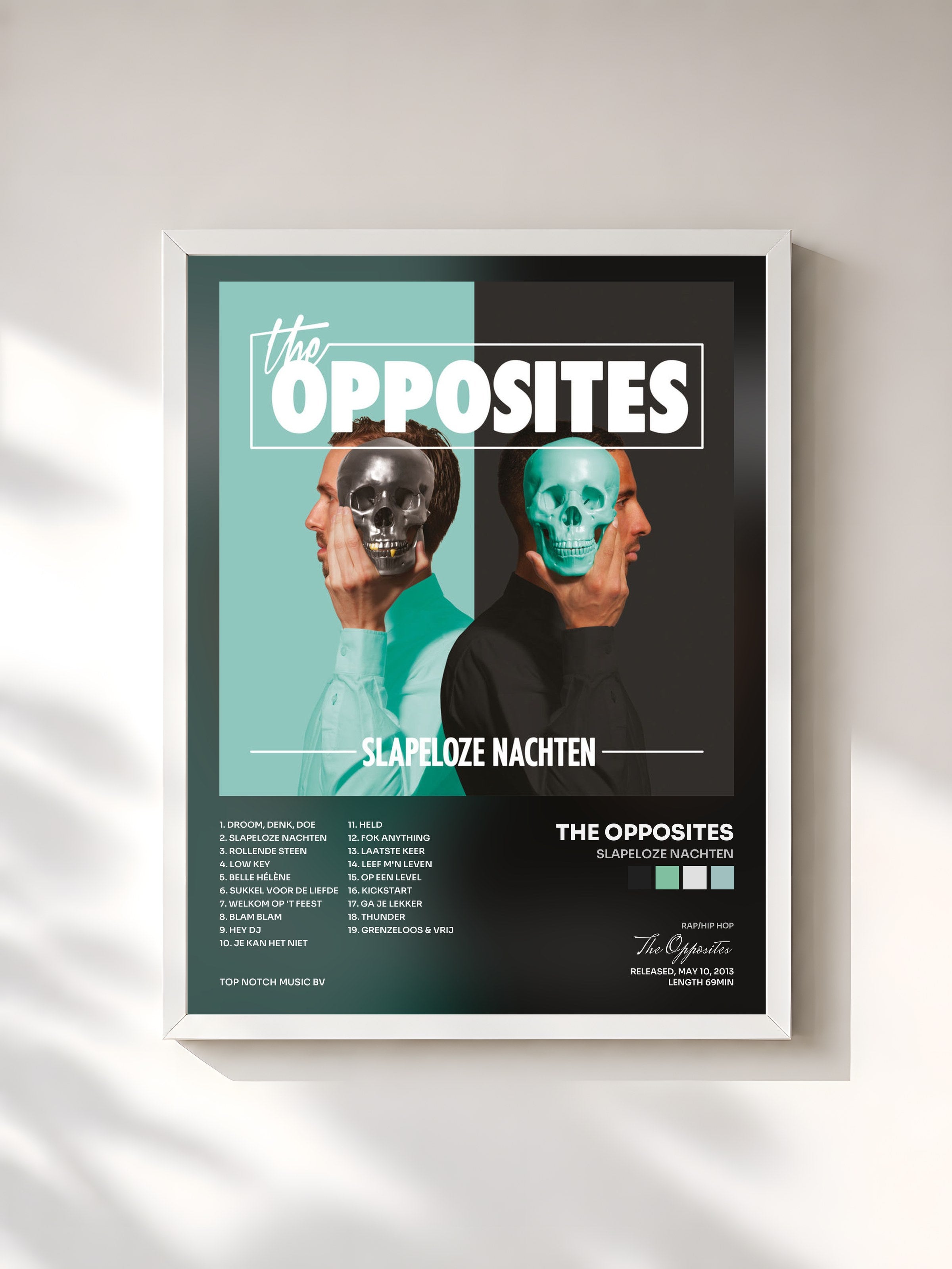 #blanc Tableau de l'album Slapeloze Nachten de The Opposites, cadre blanc, imprimé et encadré en France