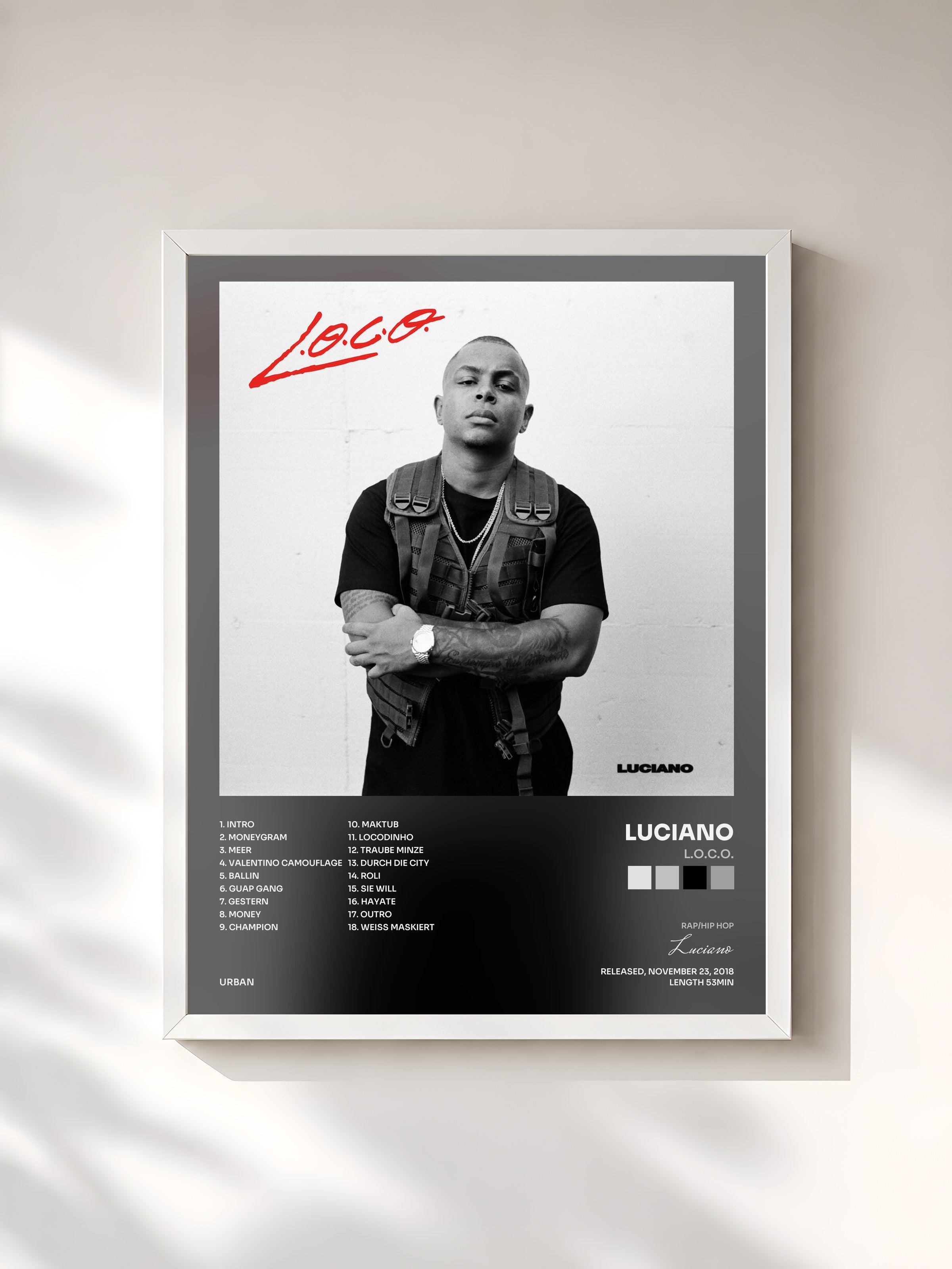 #blanc Tableau de l'album L.O.C.O. de Luciano, cadre blanc, imprimé et encadré en France