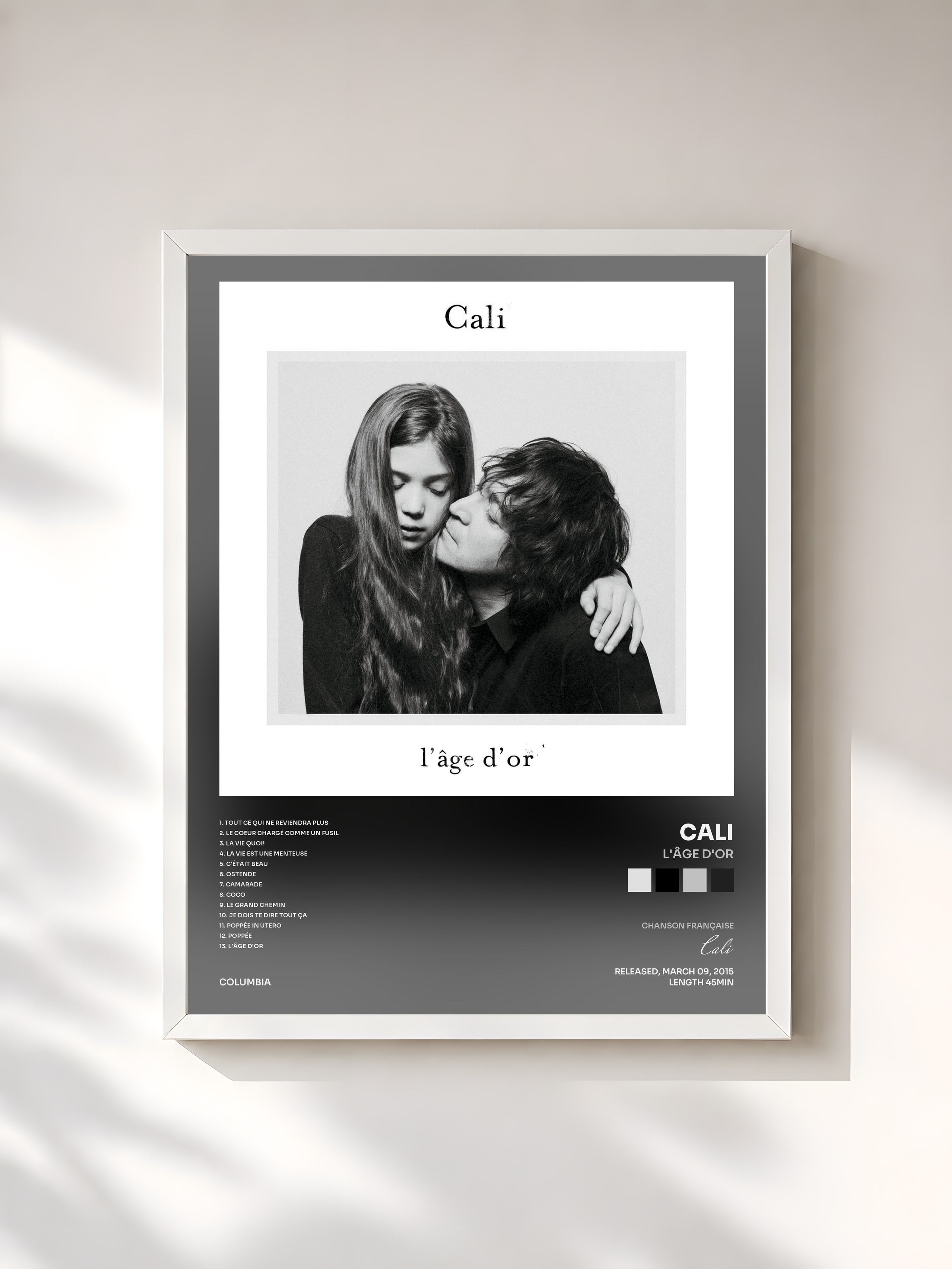 #blanc Tableau de l'album L'âge d'or de Cali, cadre blanc, imprimé et encadré en France