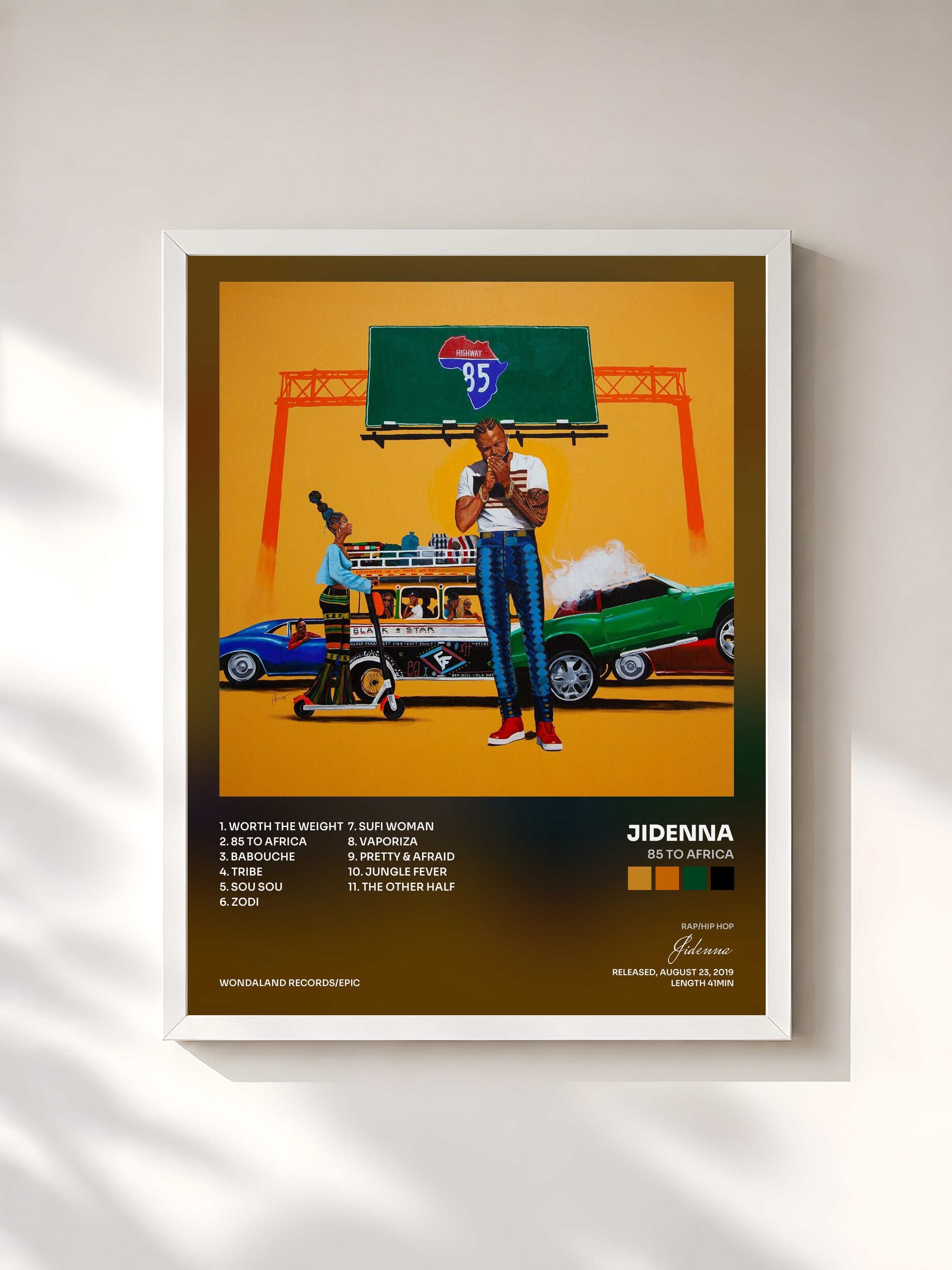 #blanc Tableau de l'album 85 to Africa de Jidenna, cadre blanc, imprimé et encadré en France