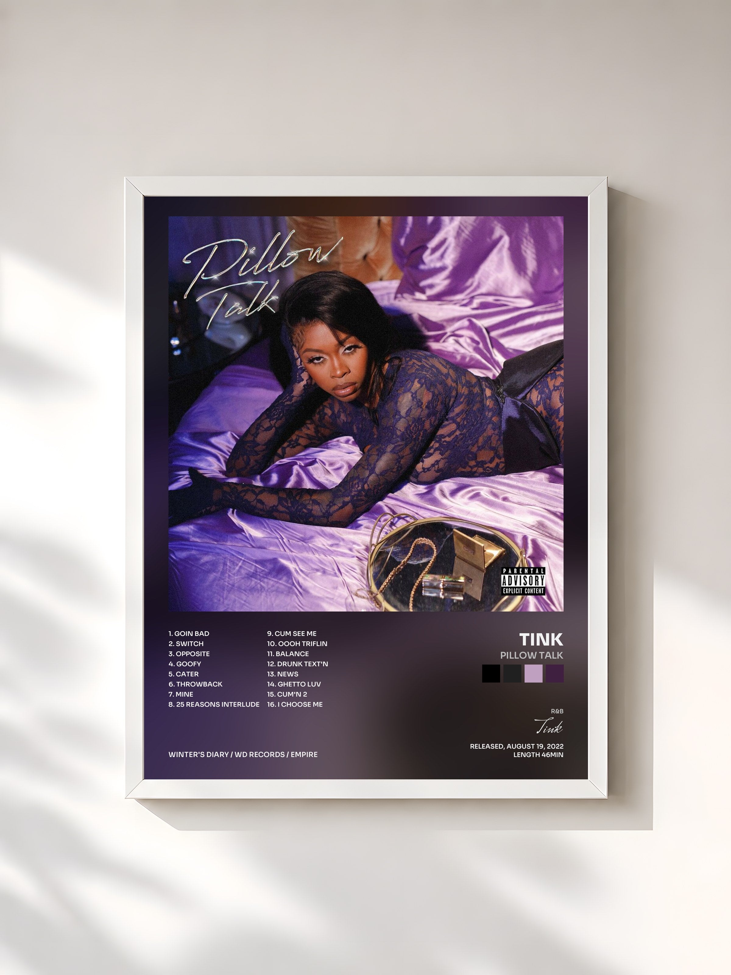 #blanc Tableau de l'album Pillow Talk de Tink, cadre blanc, imprimé et encadré en France