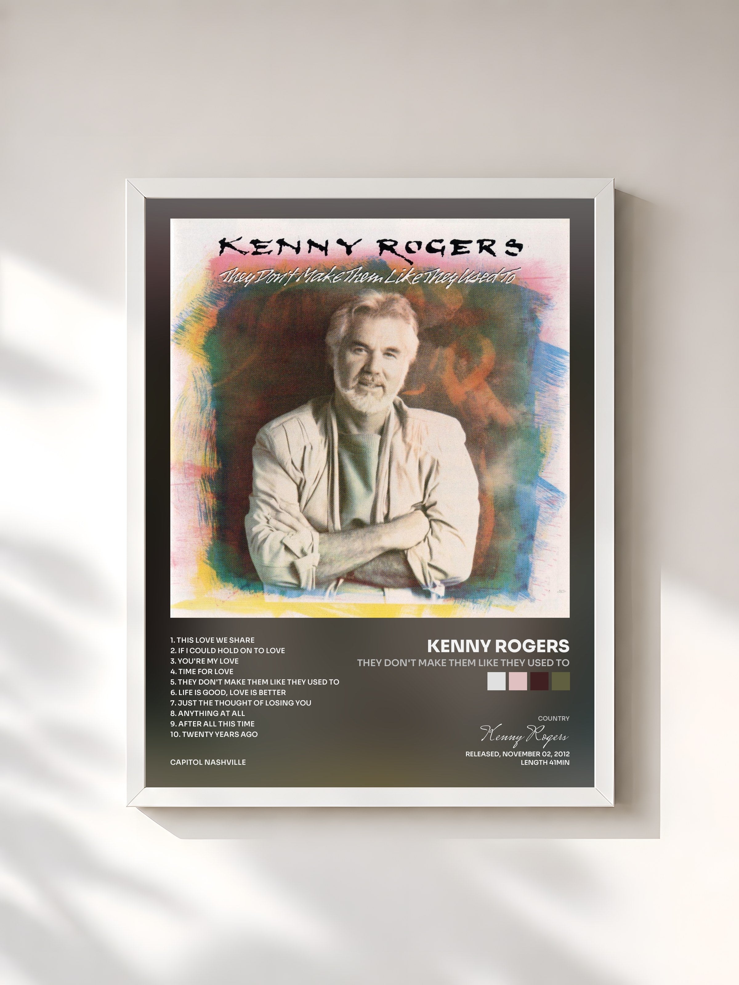 #blanc Tableau de l'album They Don't Make Them Like They Used To de Kenny Rogers, cadre blanc, imprimé et encadré en France