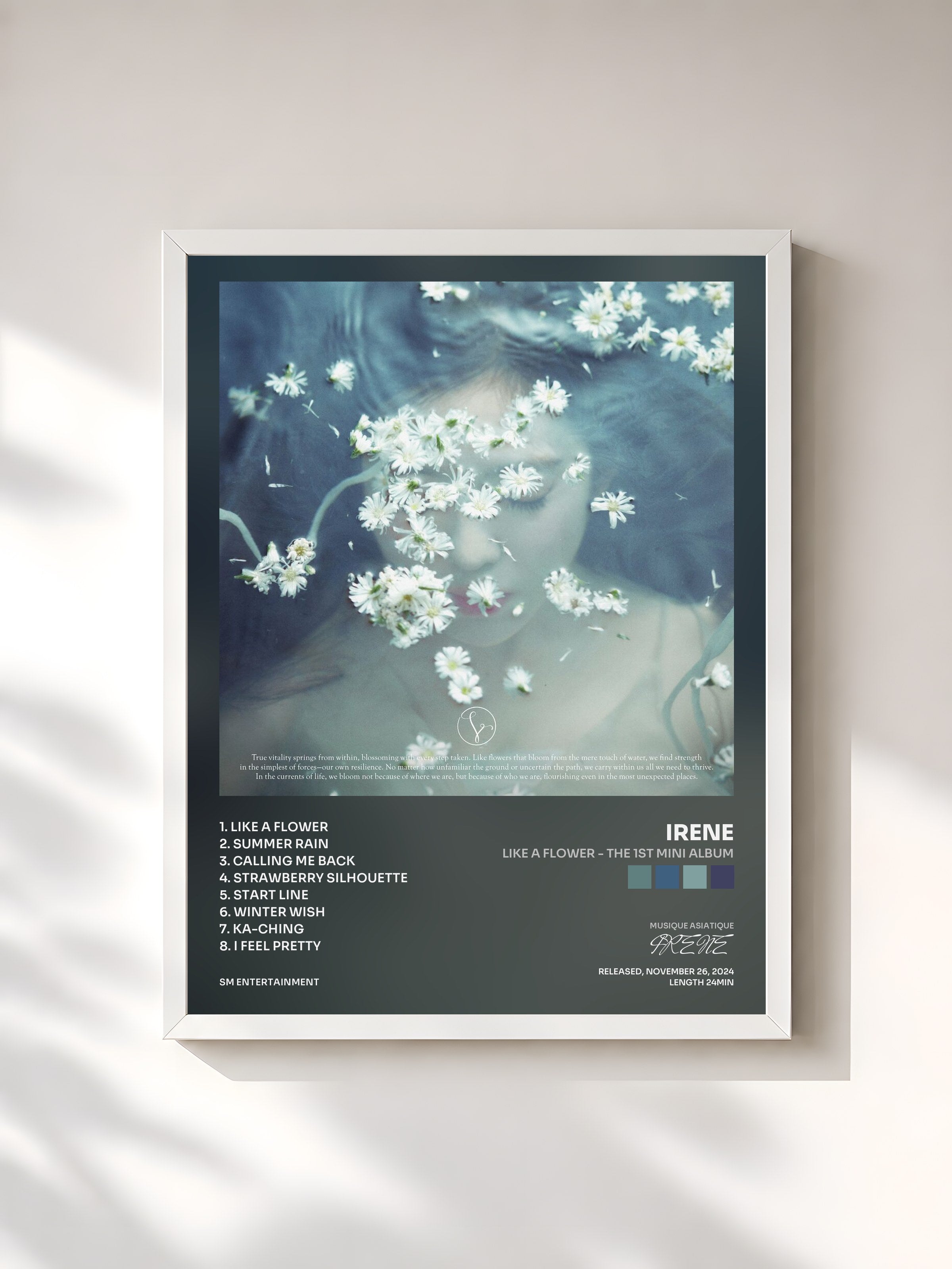 #blanc Tableau de l'album Like A Flower - The 1st Mini Album de IRENE, cadre blanc, imprimé et encadré en France