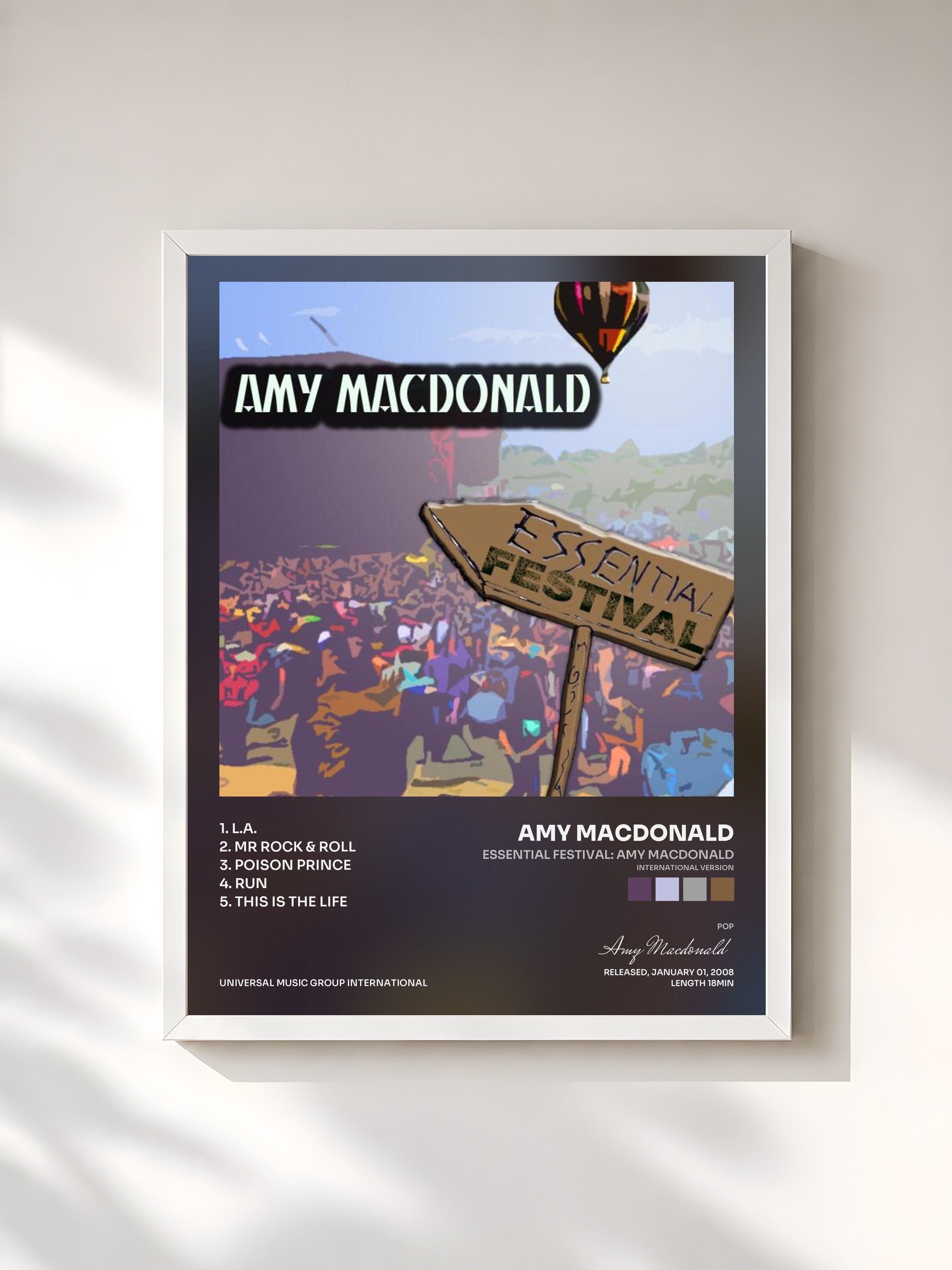 #blanc Tableau de l'album Essential Festival: Amy MacDonald (International Version) de Amy Macdonald, cadre blanc, imprimé et encadré en France