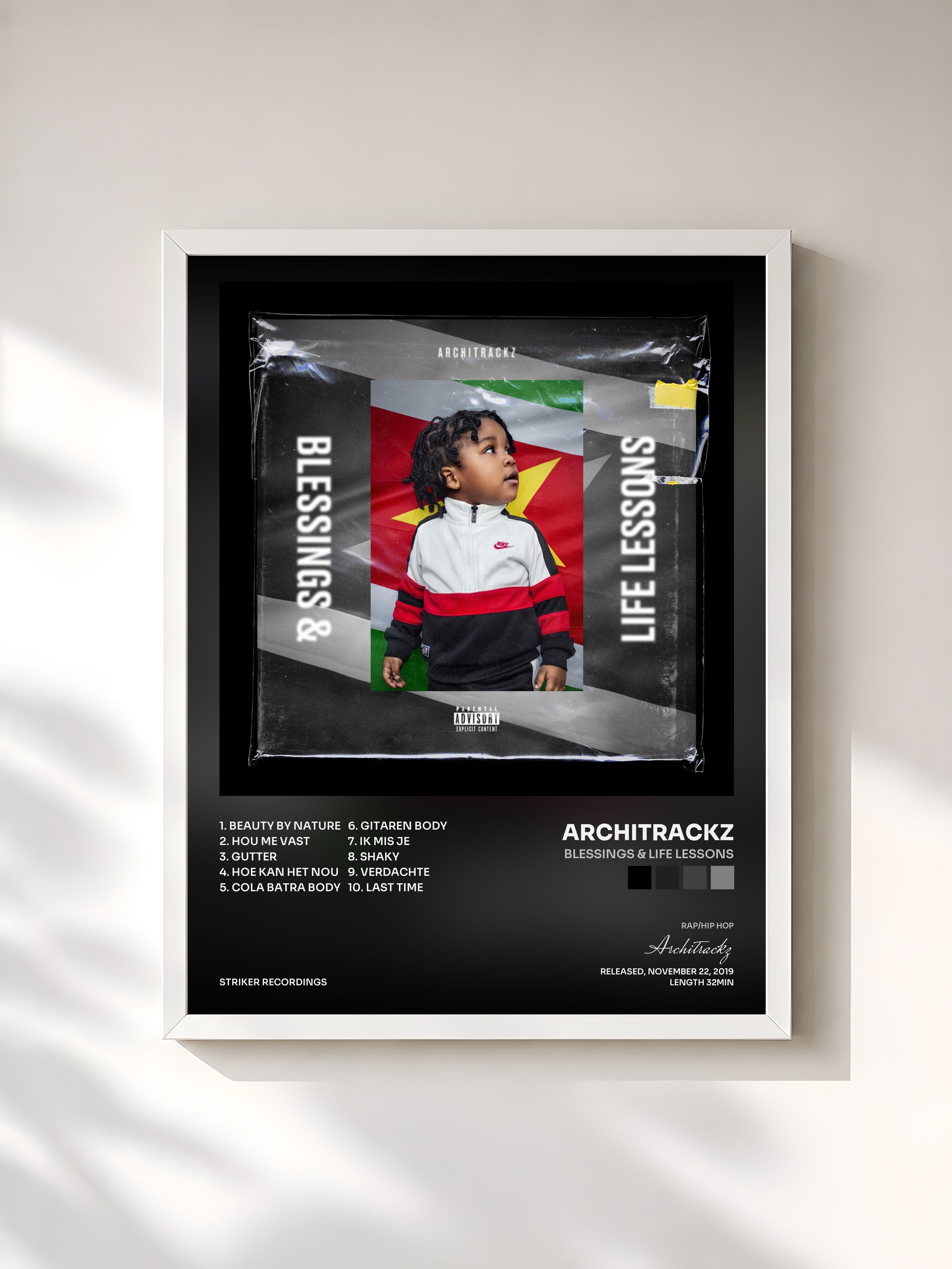 #blanc Tableau de l'album Blessings & Life Lessons de Architrackz, cadre blanc, imprimé et encadré en France