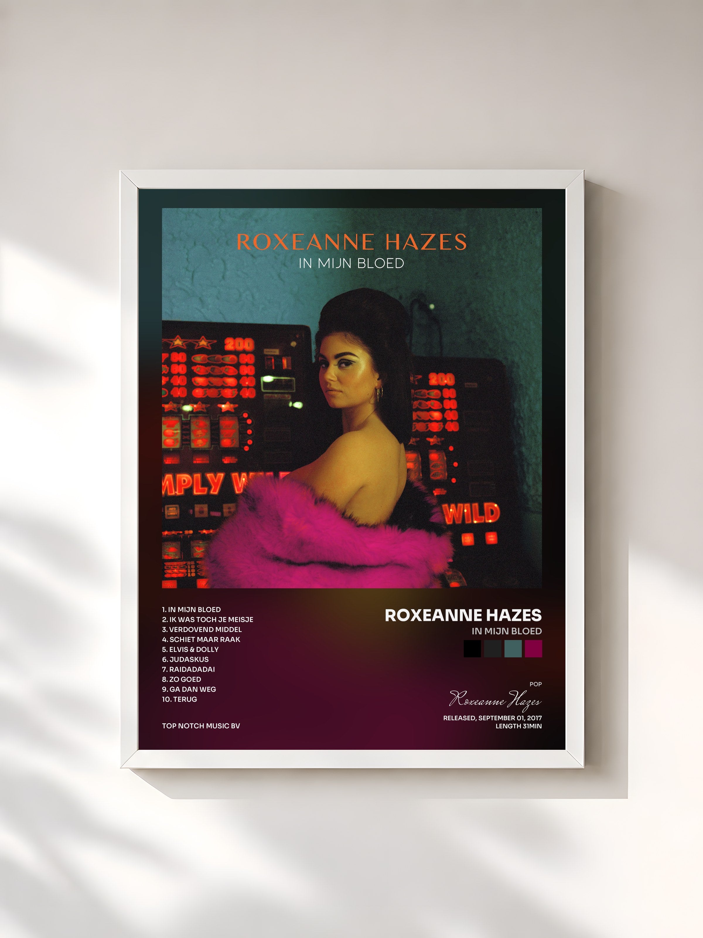 #blanc Tableau de l'album In Mijn Bloed de Roxeanne Hazes, cadre blanc, imprimé et encadré en France