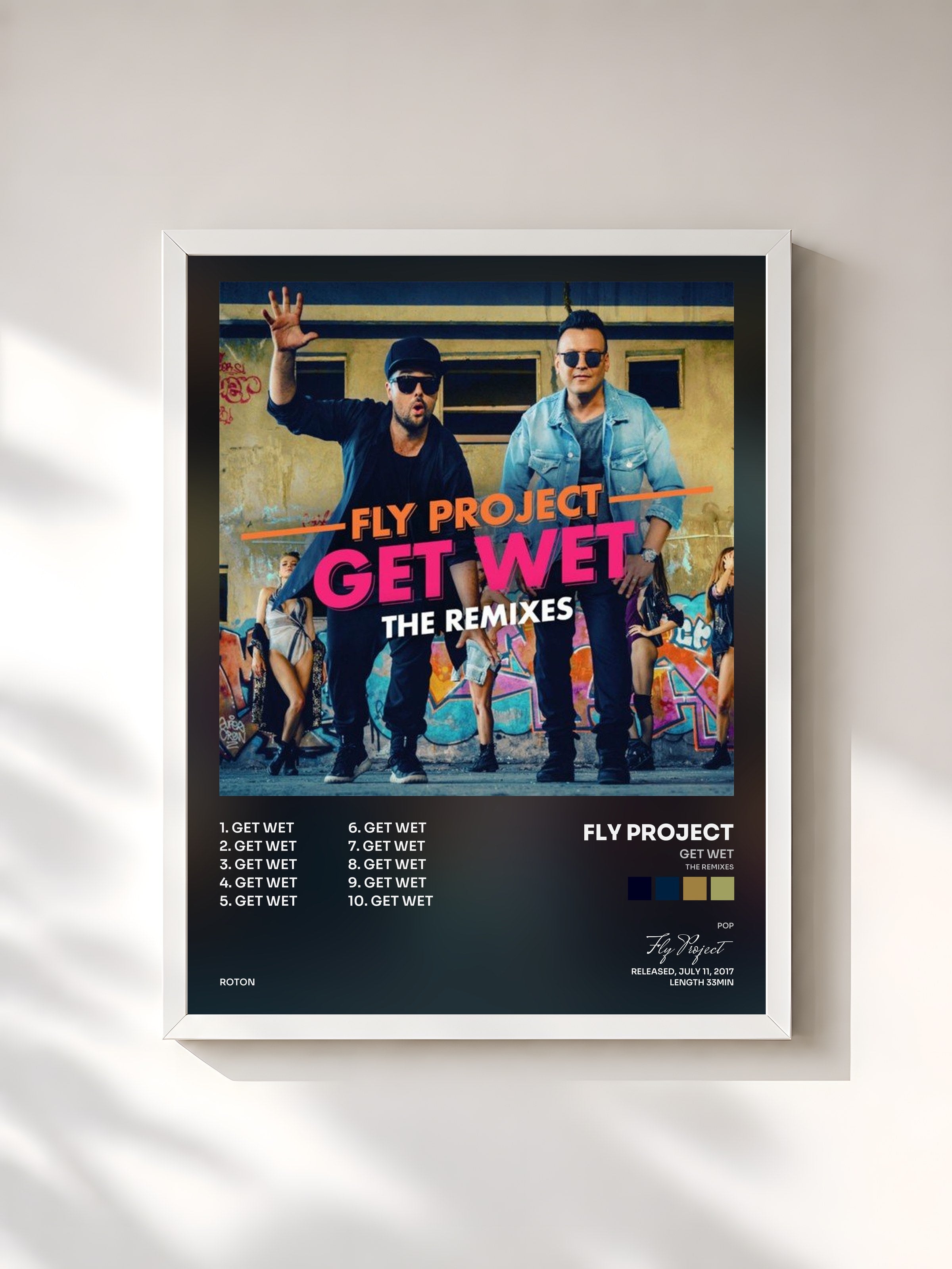 #blanc Tableau de l'album Get Wet (The Remixes) de Fly Project, cadre blanc, imprimé et encadré en France