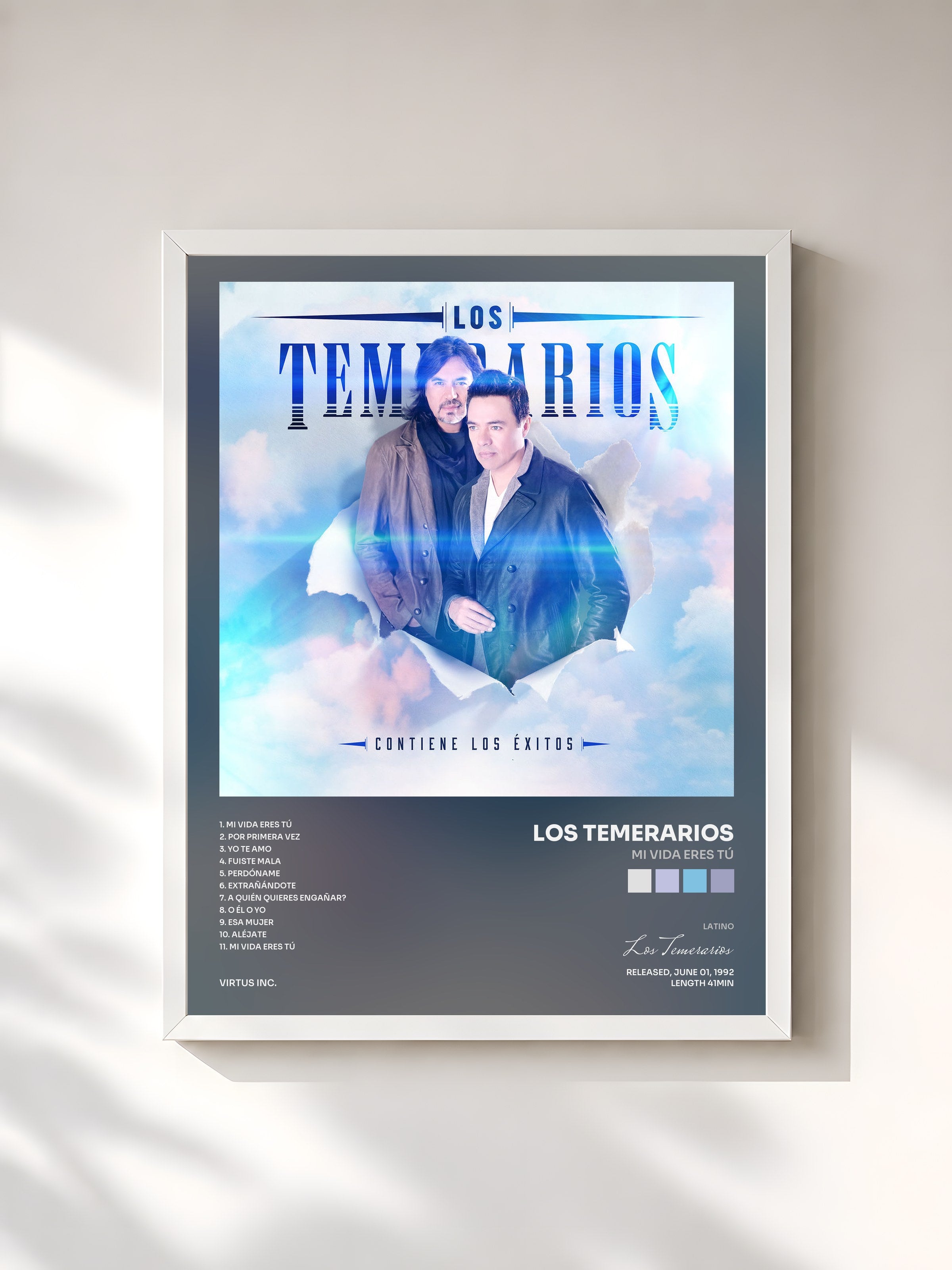 #blanc Tableau de l'album Mi Vida Eres Tú de Los Temerarios, cadre blanc, imprimé et encadré en France