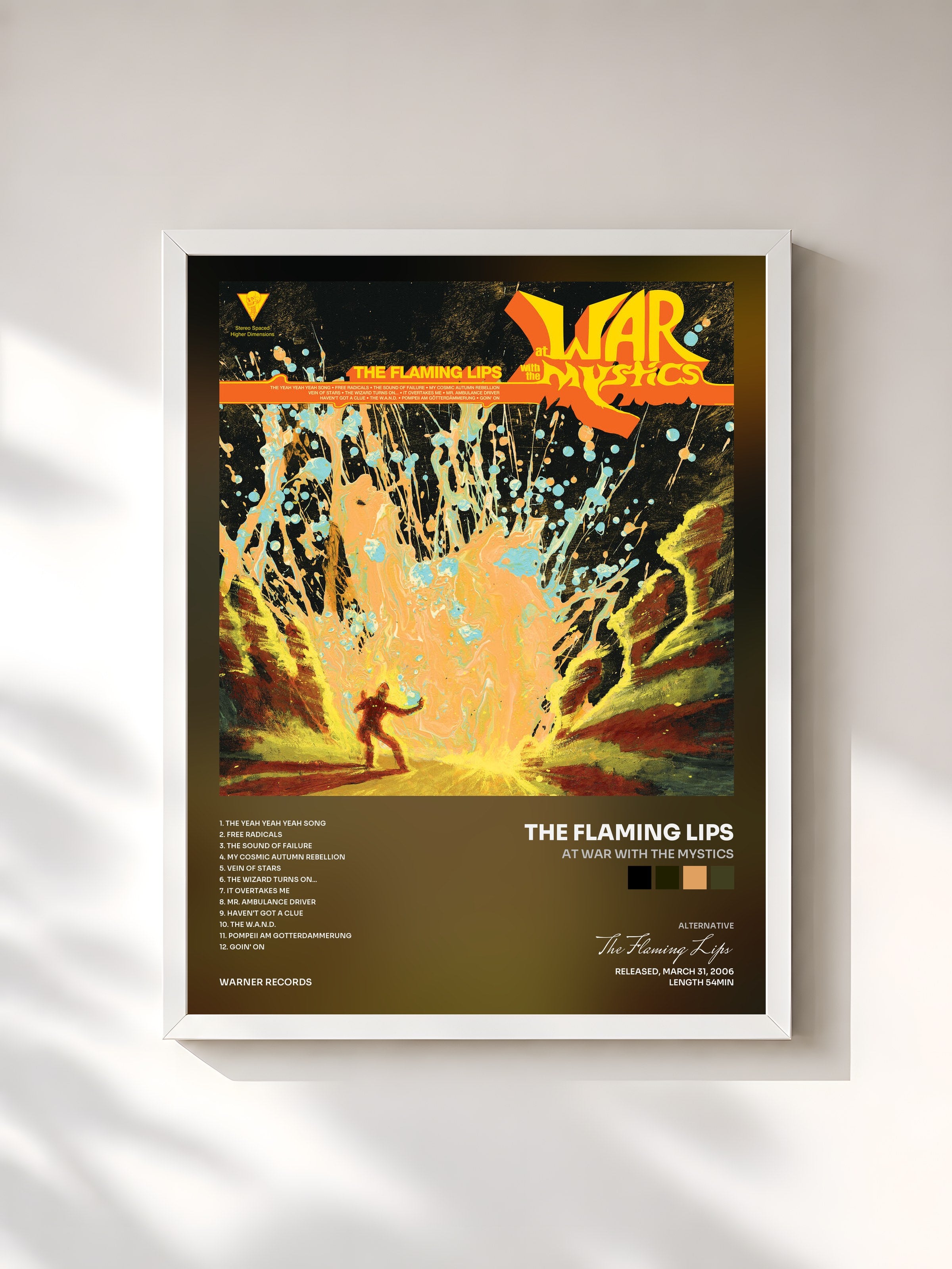 #blanc Tableau de l'album At War with the Mystics de The Flaming Lips, cadre blanc, imprimé et encadré en France