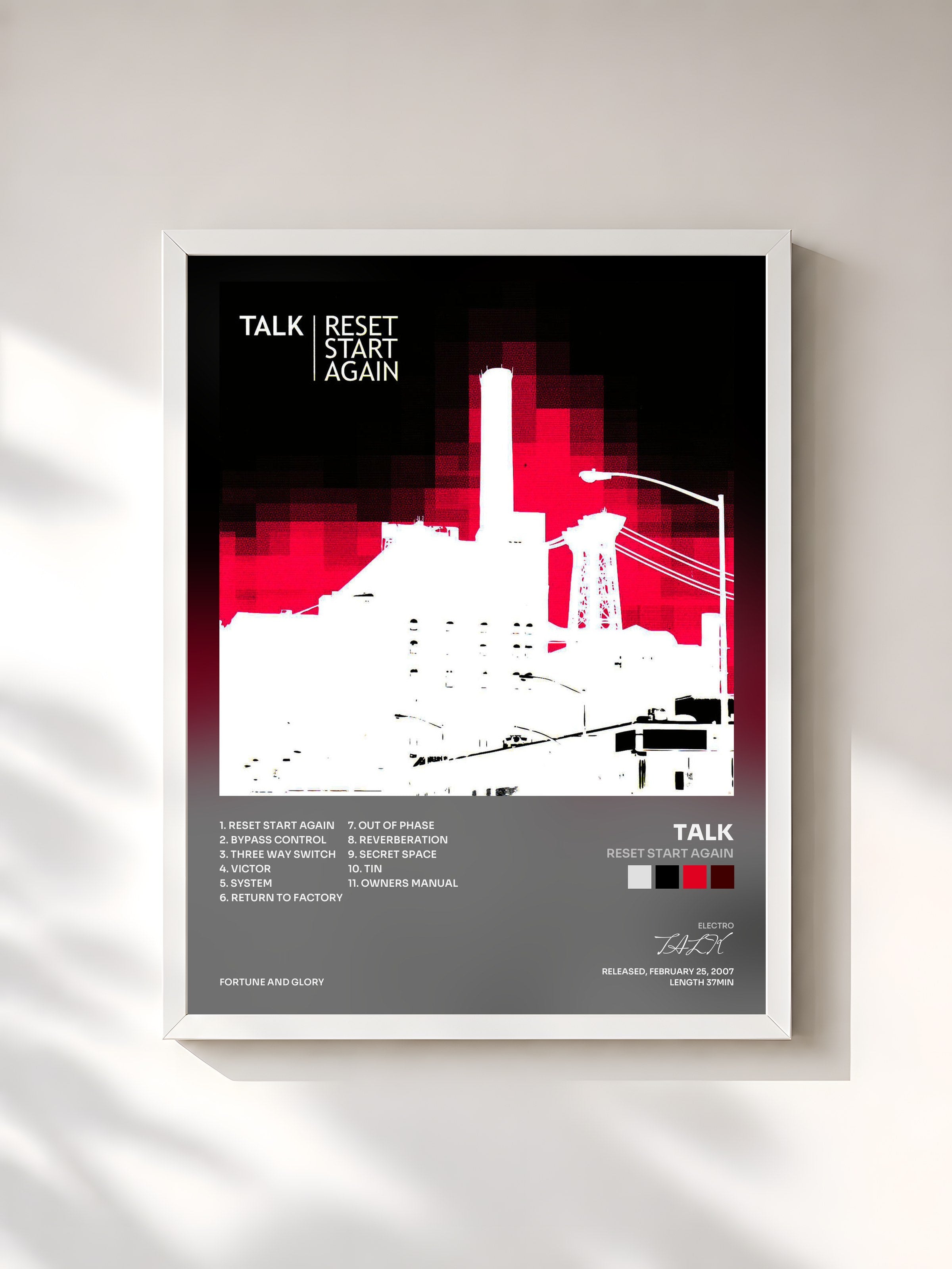 #blanc Tableau de l'album Reset Start Again de TALK, cadre blanc, imprimé et encadré en France