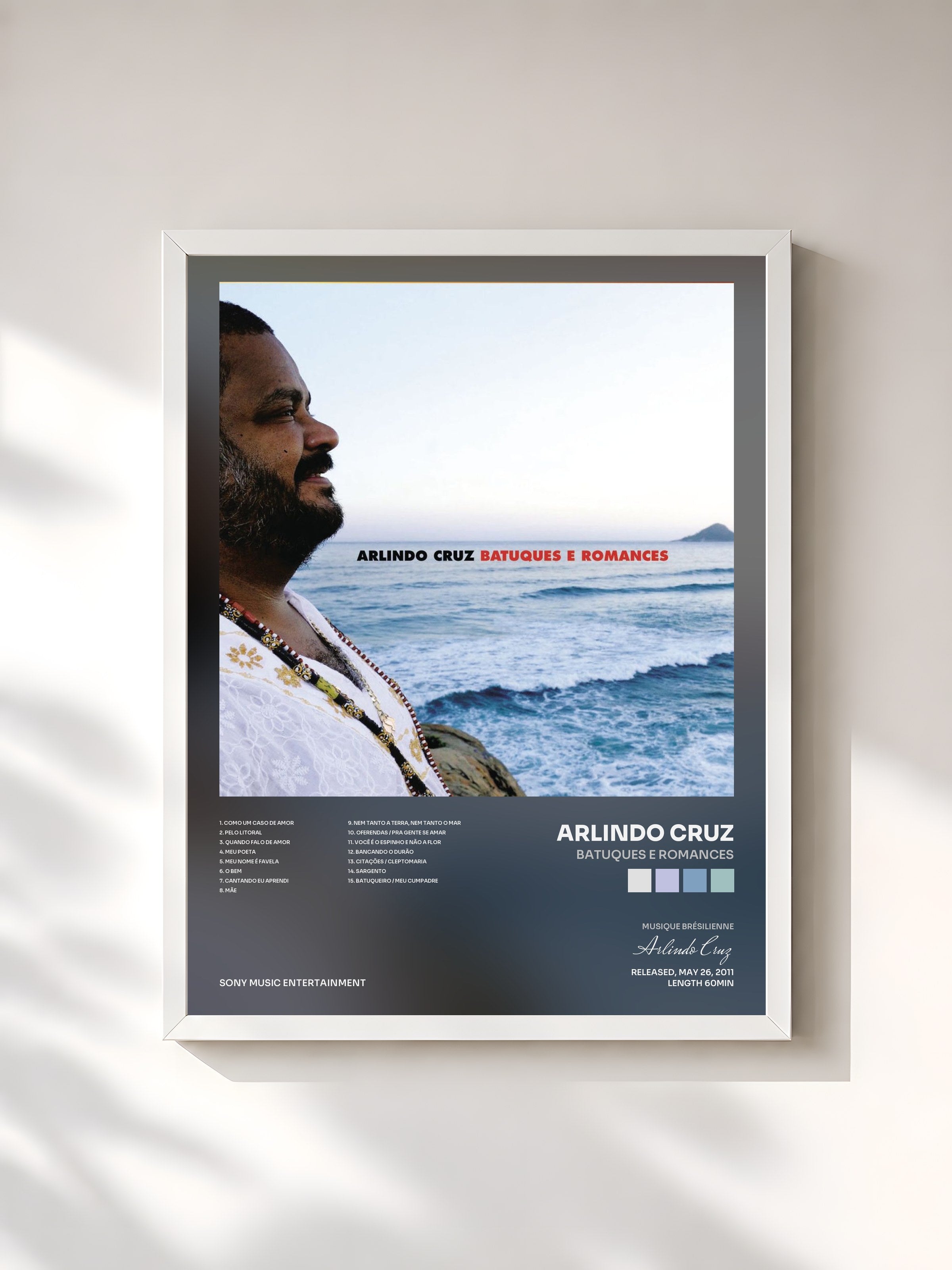 #blanc Tableau de l'album Batuques e Romances de Arlindo Cruz, cadre blanc, imprimé et encadré en France