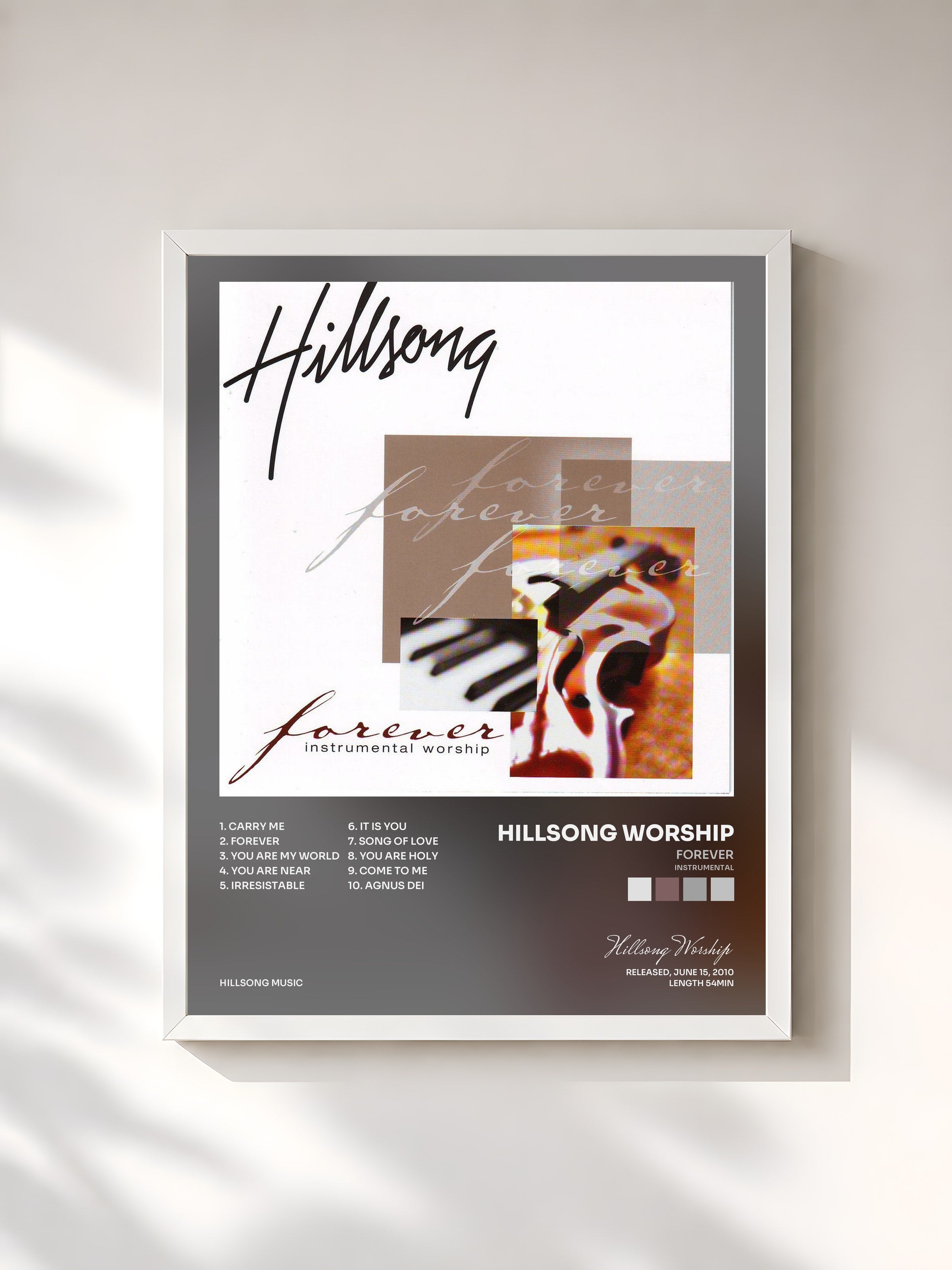 #blanc Tableau de l'album Forever (Instrumental) de Hillsong Worship, cadre blanc, imprimé et encadré en France