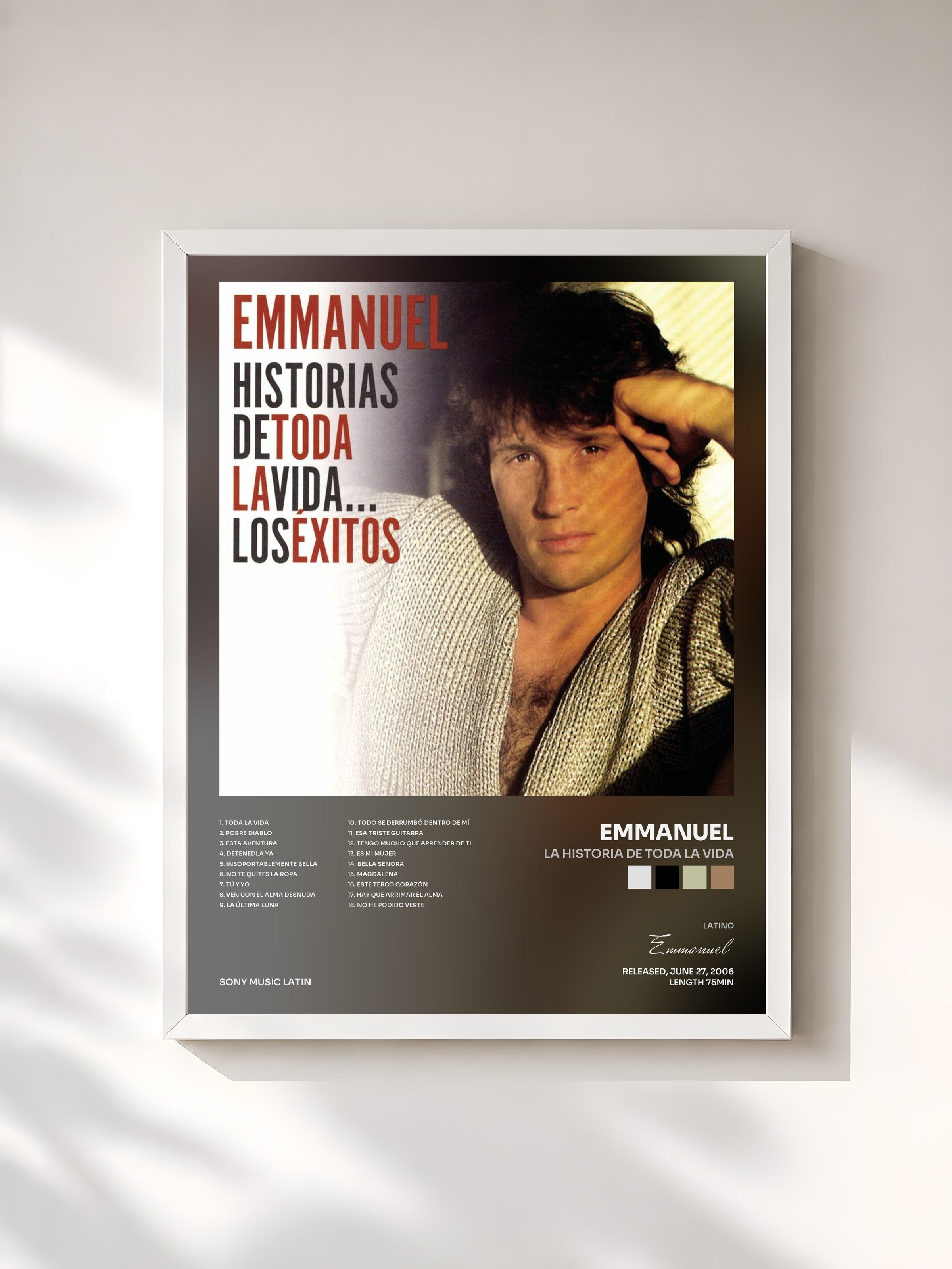 #blanc Tableau de l'album La Historia De Toda La Vida de Emmanuel, cadre blanc, imprimé et encadré en France