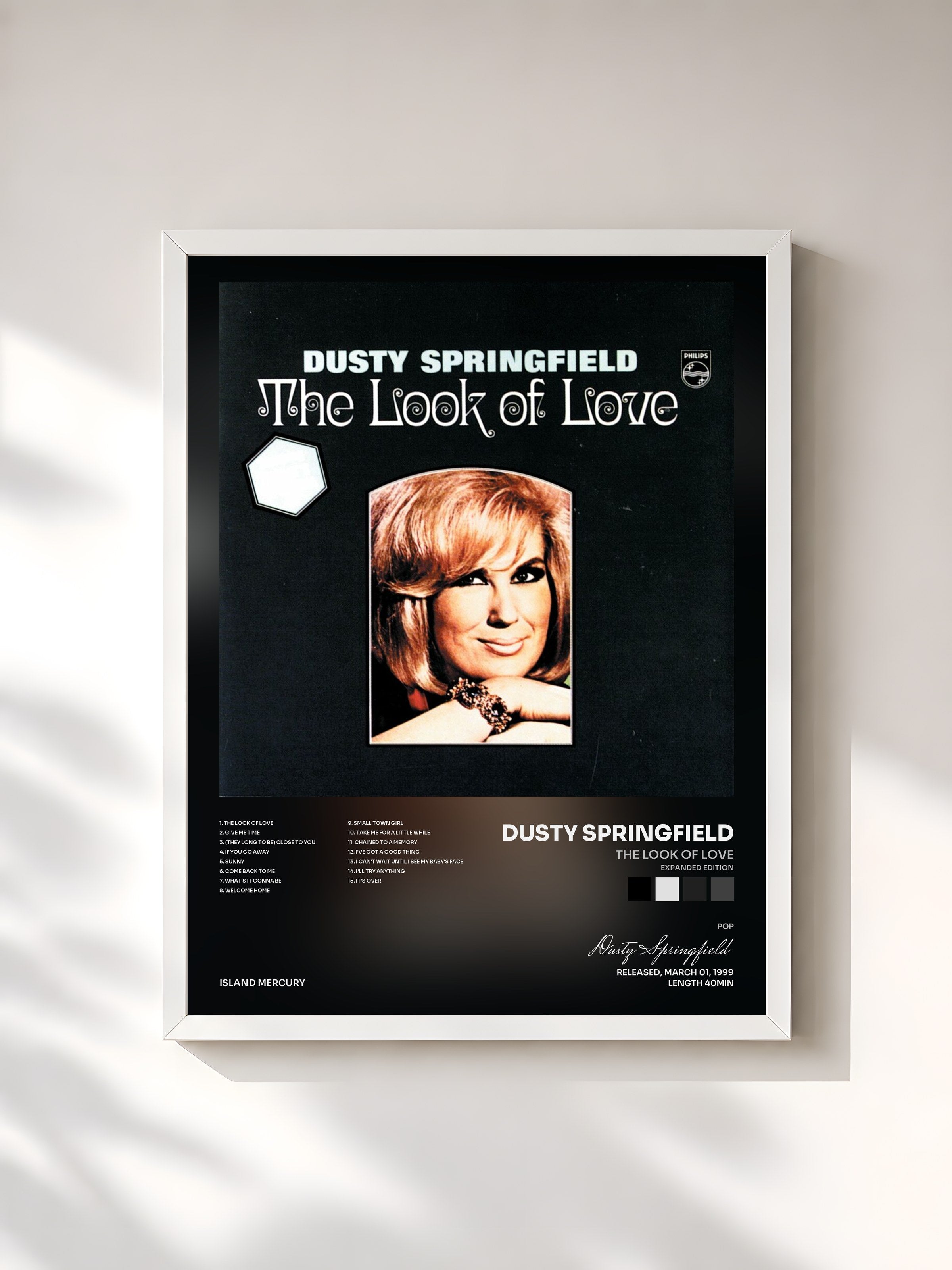 #blanc Tableau de l'album The Look Of Love (Expanded Edition) de Dusty Springfield, cadre blanc, imprimé et encadré en France